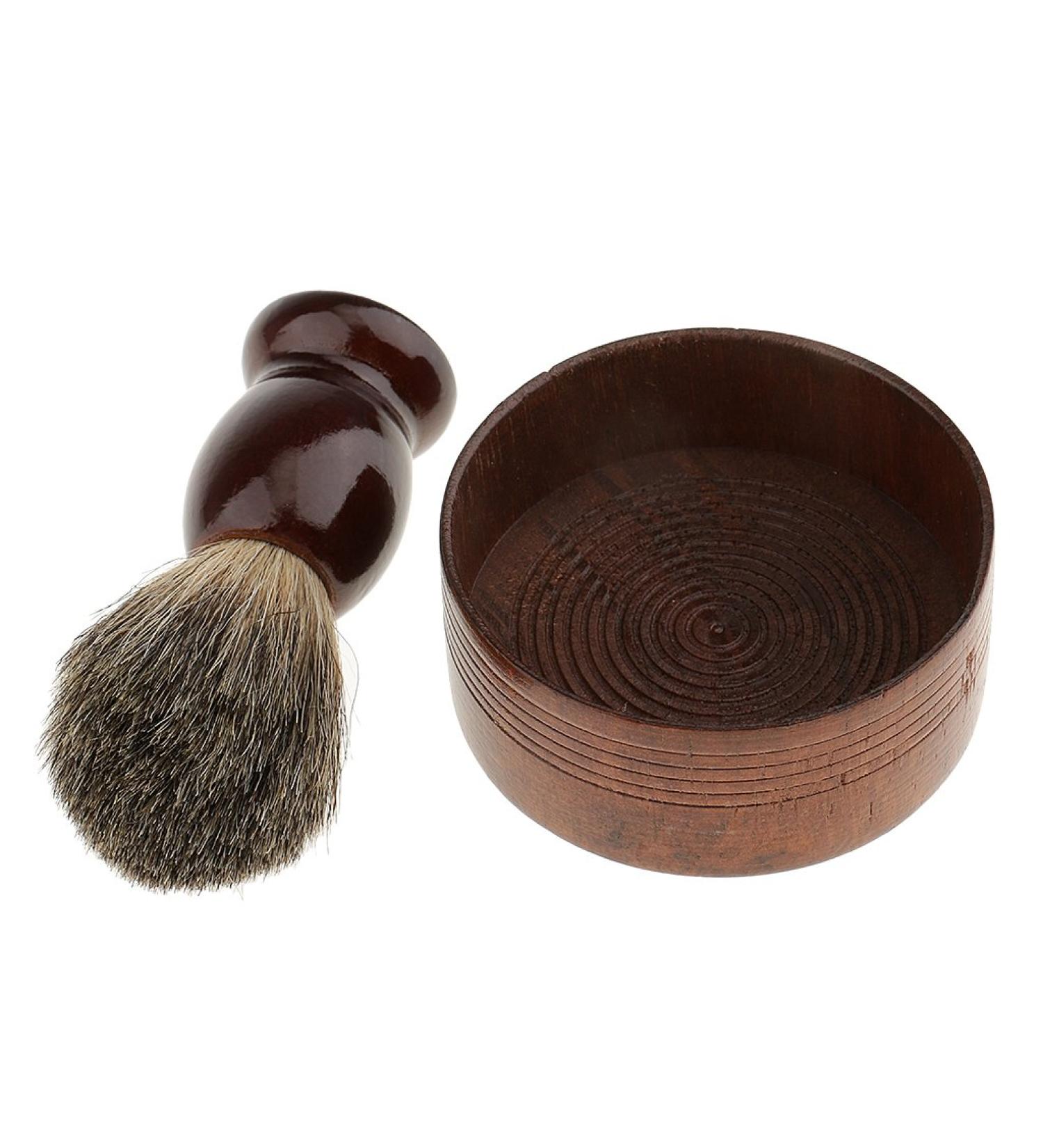 DIXII Wooden Men's Shaving Brush with Shave Mug Bowl Barber Beard Soap Wood Brush Bowl