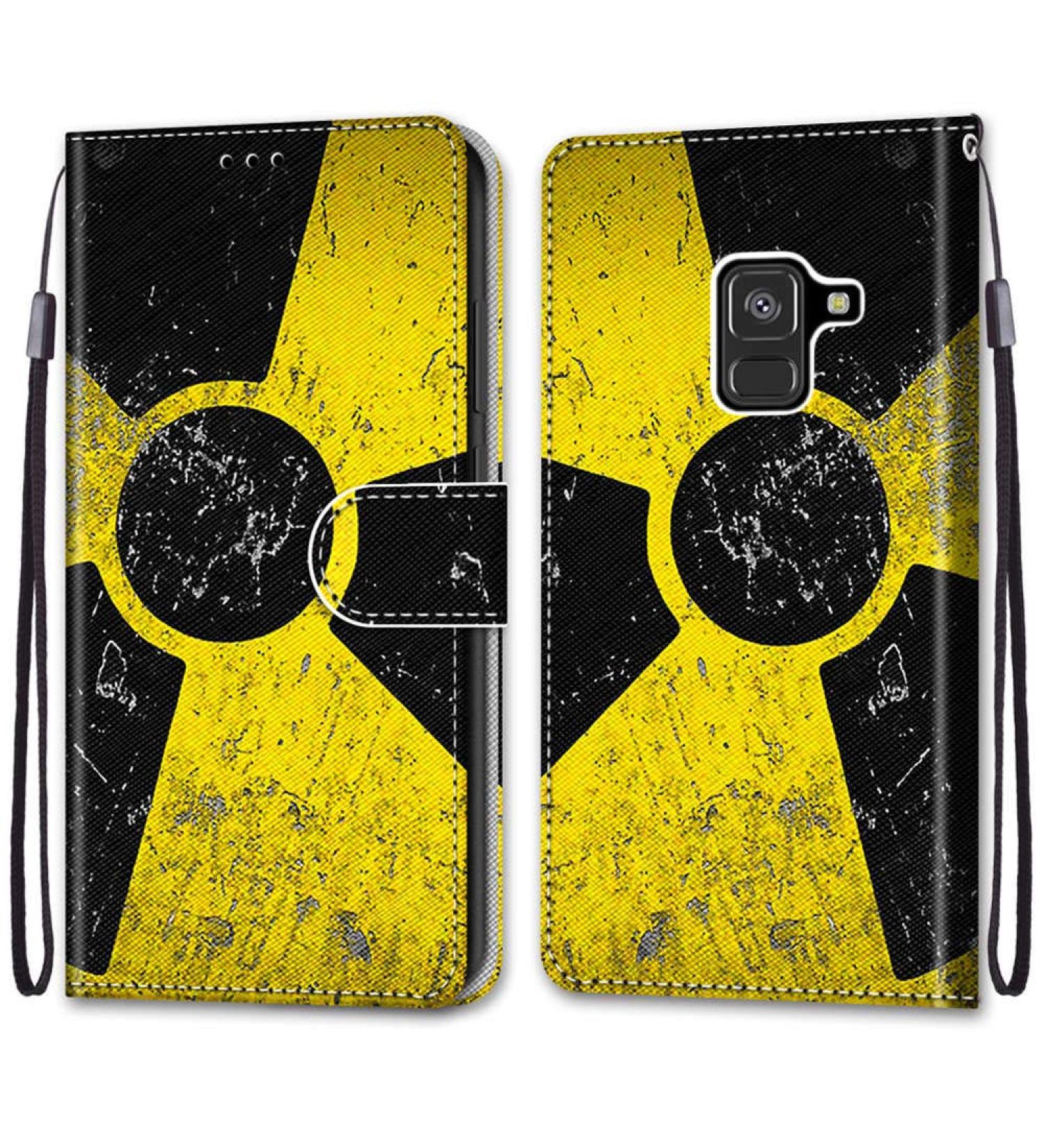 Nadoli Leather Mobile Phone Case for Samsung Galaxy A8 2018 - Colorful Black Yellow Character Wallet with Magnetic Stand & Card Compartment - Buy Online on GoSupps.com