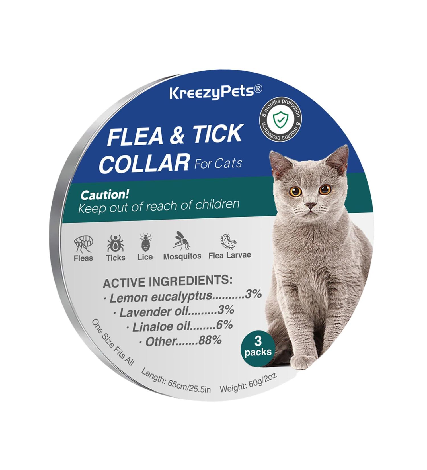 Kreezypet Flea and Tick Collar for Cats | 24-Month Protection | Essential Oils | 19 Inches | 3-Pack | International Shipping - Buy Online on GoSupps.com