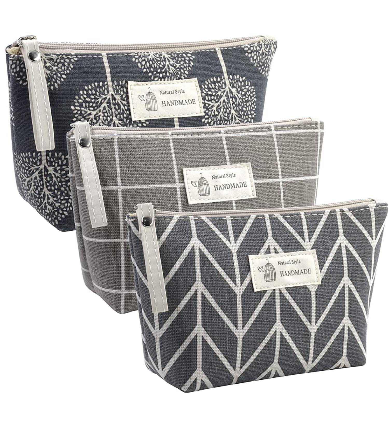 3 Piece Canvas Makeup Bag Set - Portable Cosmetic Bags for Women & Girls | Travel Organization with Interior Compartments - Buy Online on GoSupps.com