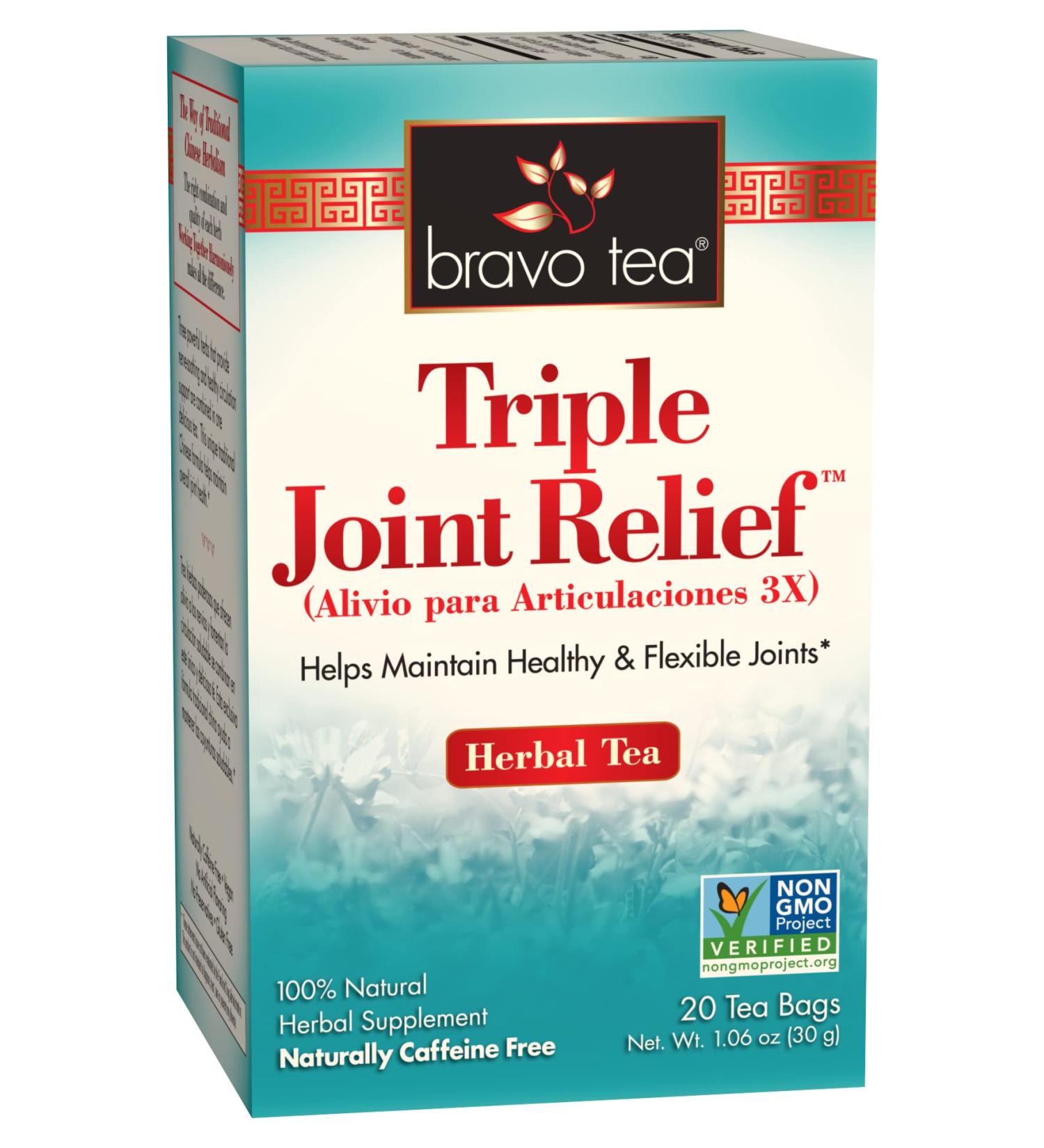 Bravo Tea Triple Joint Relief - Caffeine Free - 20 Tea Bags for Natural Pain Relief - Buy Online on GoSupps.com