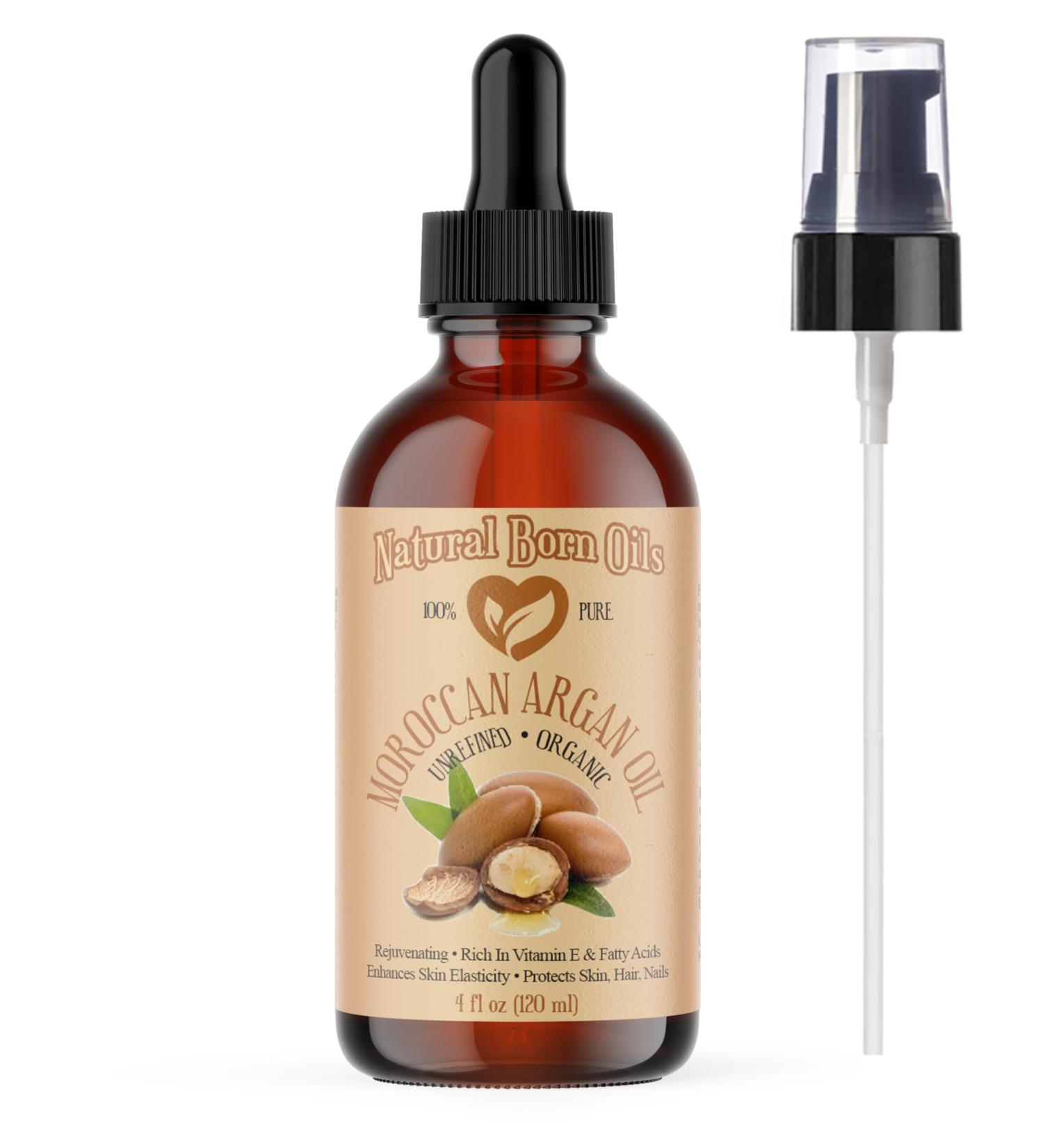 Natural Born Oils Moroccan Argan Oil. 4oz. 100% Pure and Natural Cold-pressed Organic. Natural Moisturizer for Your Skin and Hair - Buy Online on GoSupps.com
