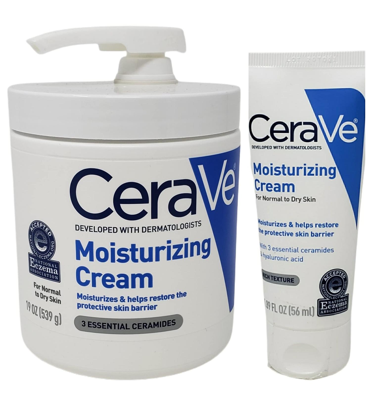 CeraVe Moisturizing Cream Bundle Pack - 19 oz Tub with Pump + 1.89 oz Travel Size - Fragrance-Free - Buy Online on GoSupps.com