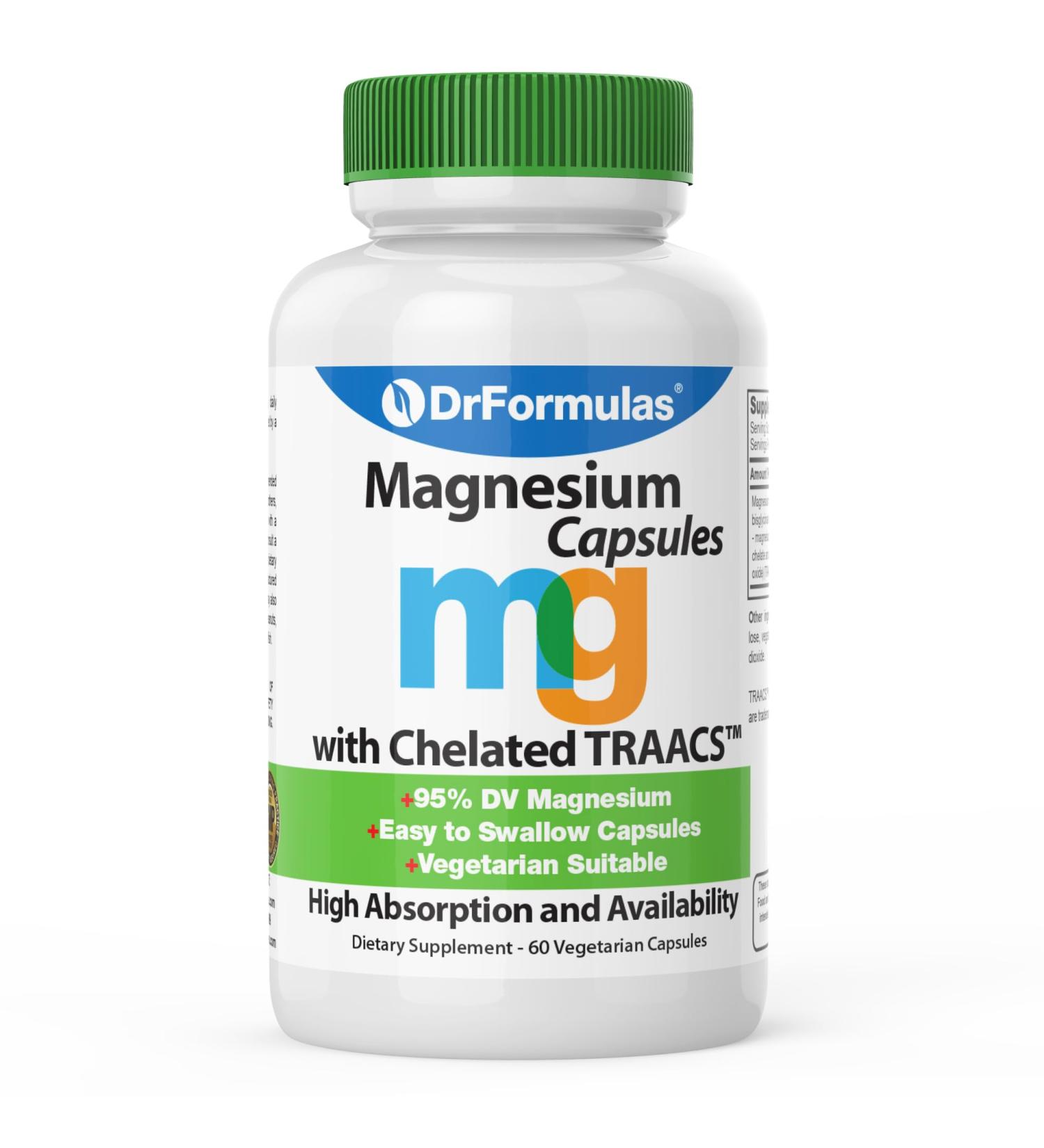 DrFormulas Magnesium Glycinate 400 mg Supplement for Women Men Kids Supplement with Chelated TRAACS Magnesium Bisglycinate 100% Chelated Capsules for Max Absorption 60 Capsules - Buy Online on GoSupps.com