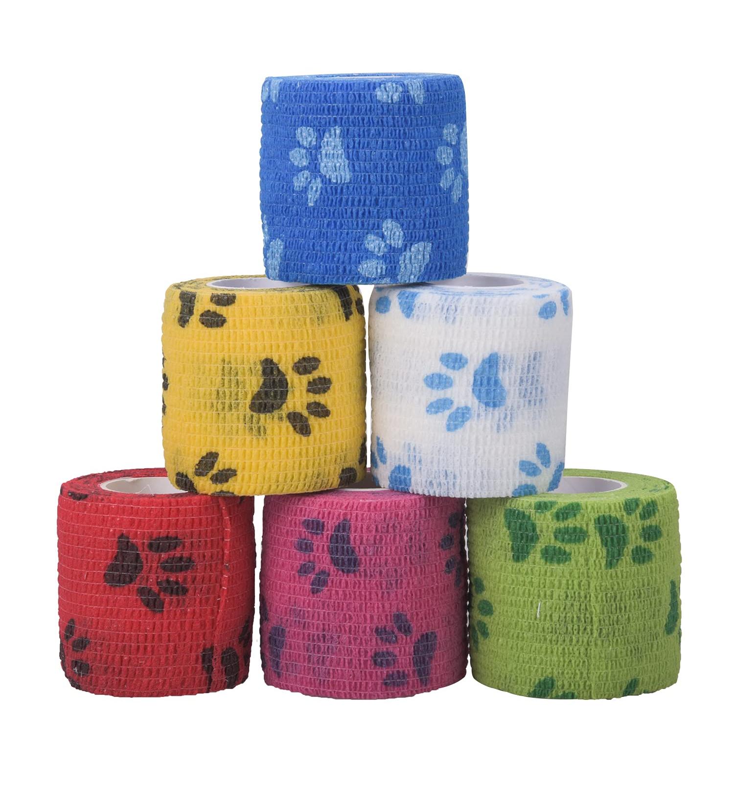 XNHIU Euvoym 6 Rolls Paw Print Pet Vet Wrap Self-Adhesive Pet Elastic Bandage Non- Woven Elastic Cohesive Tapes for Wrist Healing Ankle Sprains & Swelling (Paw Print) - Buy Online on GoSupps.com