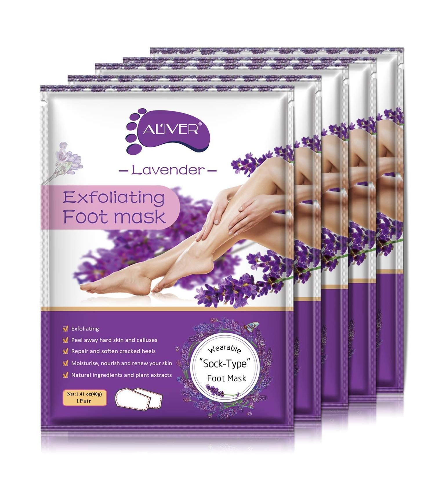 Exfoliating Foot Peel Mask 5 Pack - Natural Callus Repair for Dry Skin - Lavender Scented - Men and Women - Buy Online on GoSupps.com