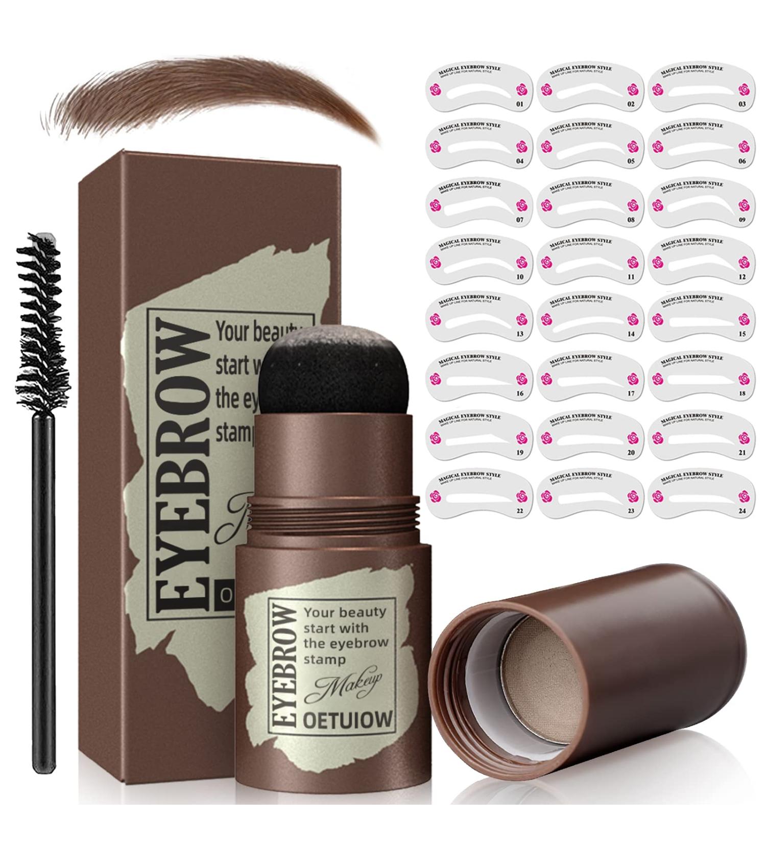 1 Step Eyebrow Stamp Stencil Kit - Long-Lasting Waterproof Brow Makeup with 24 Reusable Stencils in Medium Brown - Buy Online on GoSupps.com