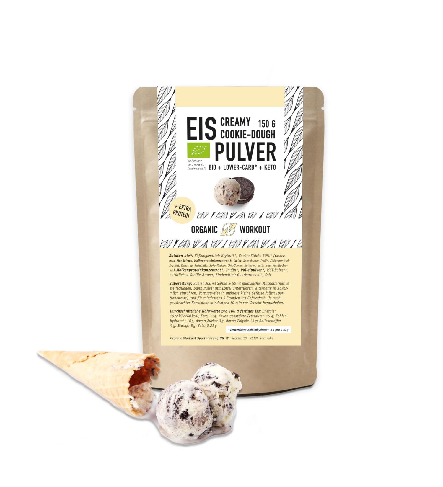 Lower-Carb Cookie Dough Ice Cream Mix - Keto Gluten-Free Organic | 2.5g Usable Carbs | No Sugar Additives - 150g - Buy Online on GoSupps.com