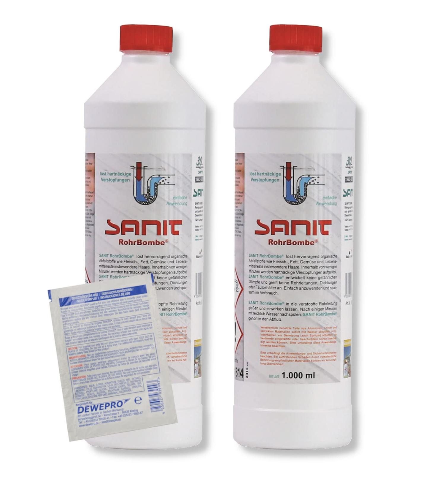 Buy Dewro Sanit Rohrbomb (3066) - 2x1000ml Acid-Free Pipe Cleaner for Constipation Relief - Includes Dewro Single Scrubs - International Shipping Available - Buy Online on GoSupps.com