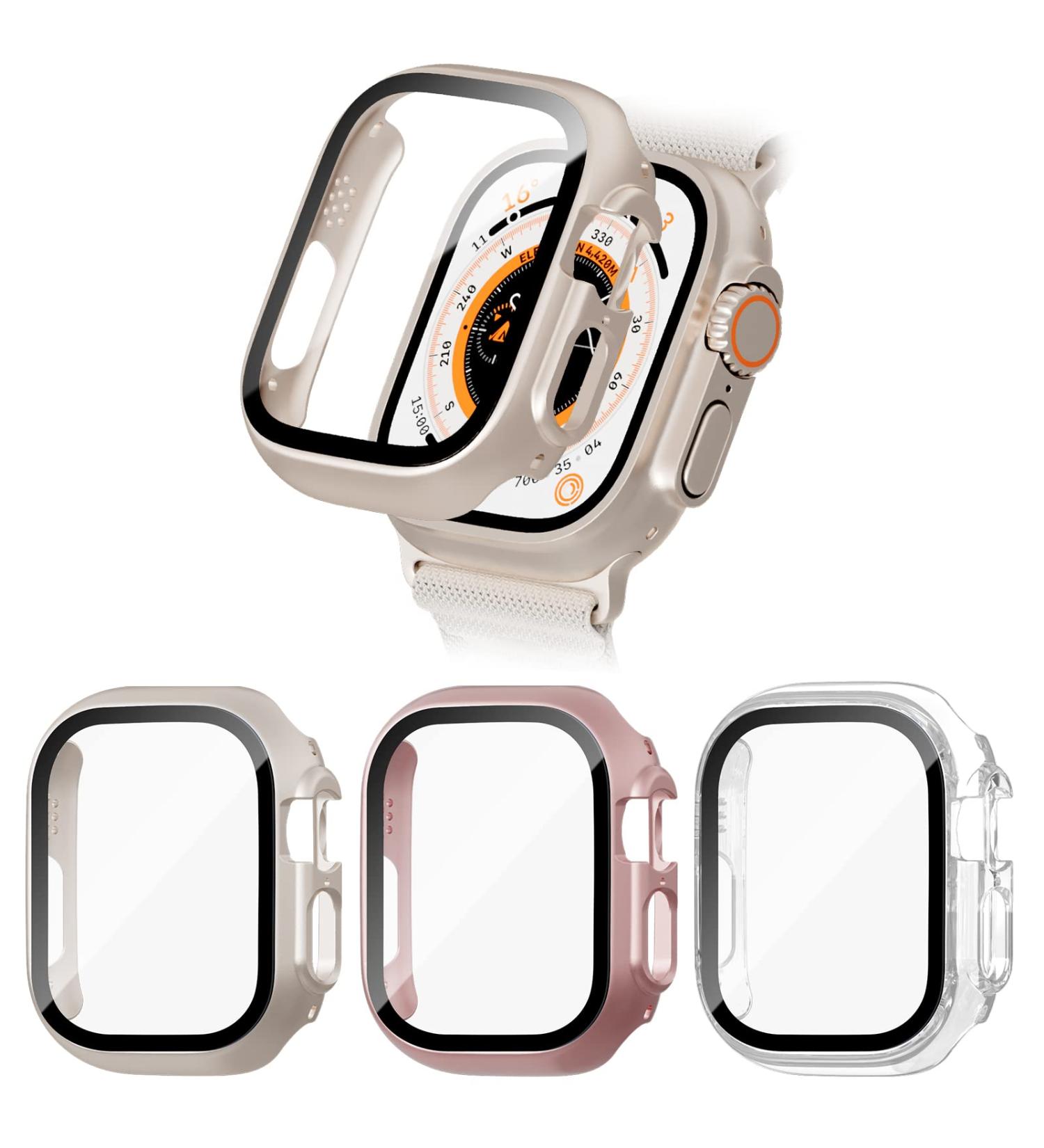 BHARVEST 3-Pack Case for Apple Watch Ultra 49mm with Tempered Glass Screen Protector | Starlight, Rose Gold, Clear | Scratch Resistant Hard PC Cover | Ultra Accessories - Buy Online on GoSupps.com