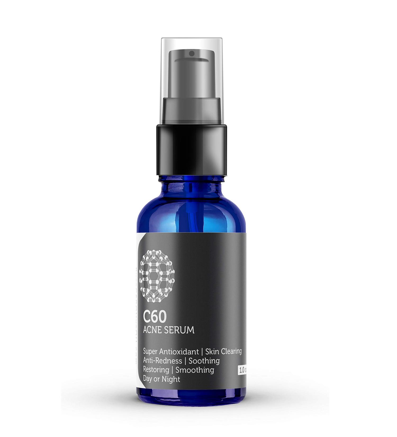 C60 Acne Serum 30ml | Organic Anti-Aging & Anti-Acne with Aloe Rose MSM CoQ10 | Vitamins B3 & B5 for All Skin Types - Buy Online on GoSupps.com
