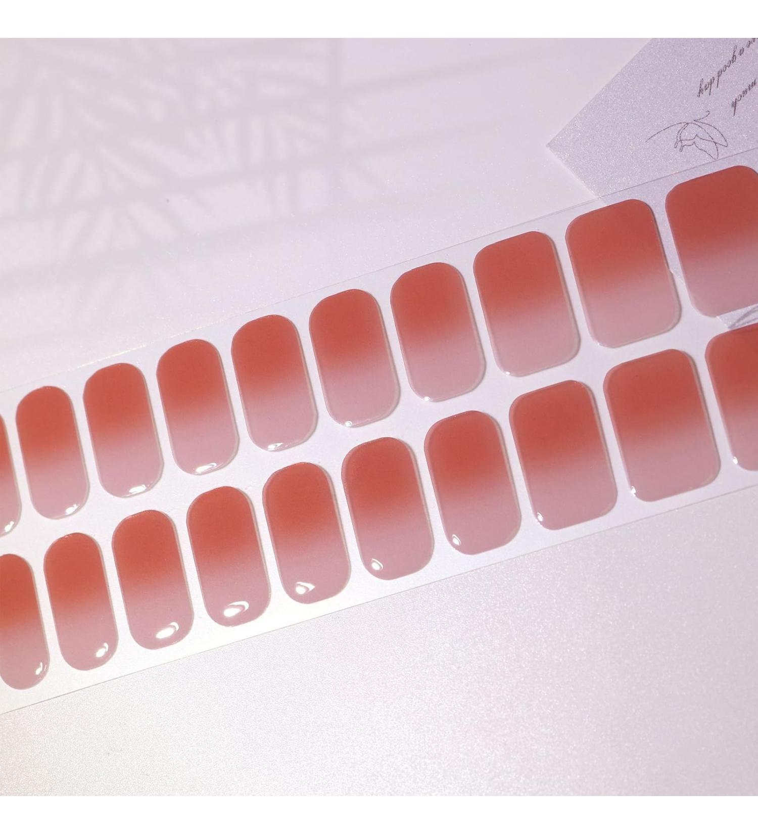 DMQ Semi Cured Nail Wraps 20 Stickers Soft Self-Adhesive Semi Cure Gel Nail Strips Salon-Quality Gel Nail Stickers(in The Mood for Love) Translucent Gradient of Light Red Light Red Gradient - Buy Online on GoSupps.com