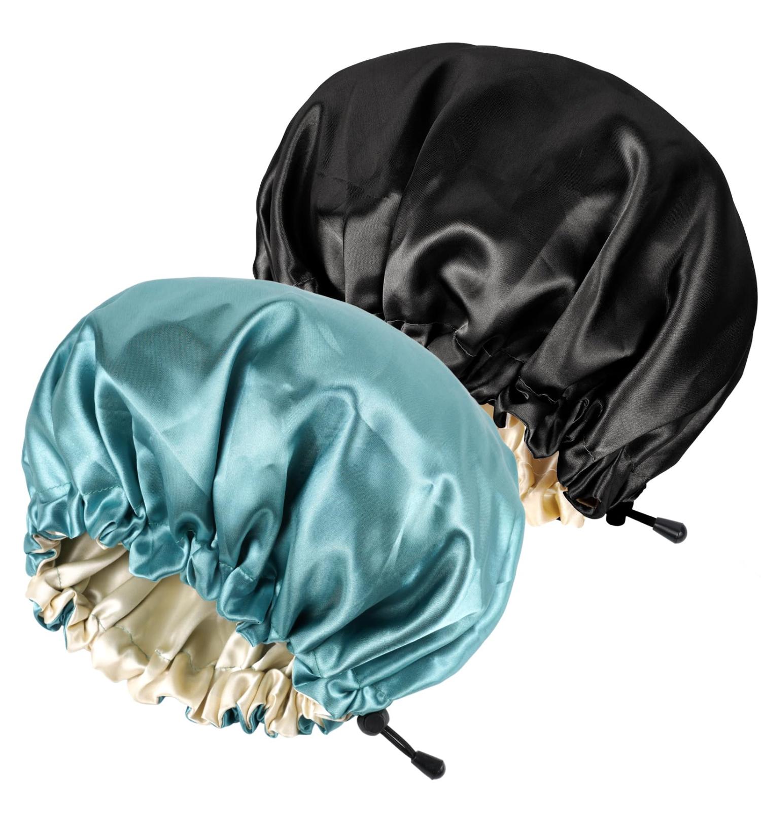 Ranphykx Satin Sleep Cap Set for Women - Adjustable Double-Sided Bonnet Cap for Sleep - Black + Green - M-XL Size - Buy Online on GoSupps.com