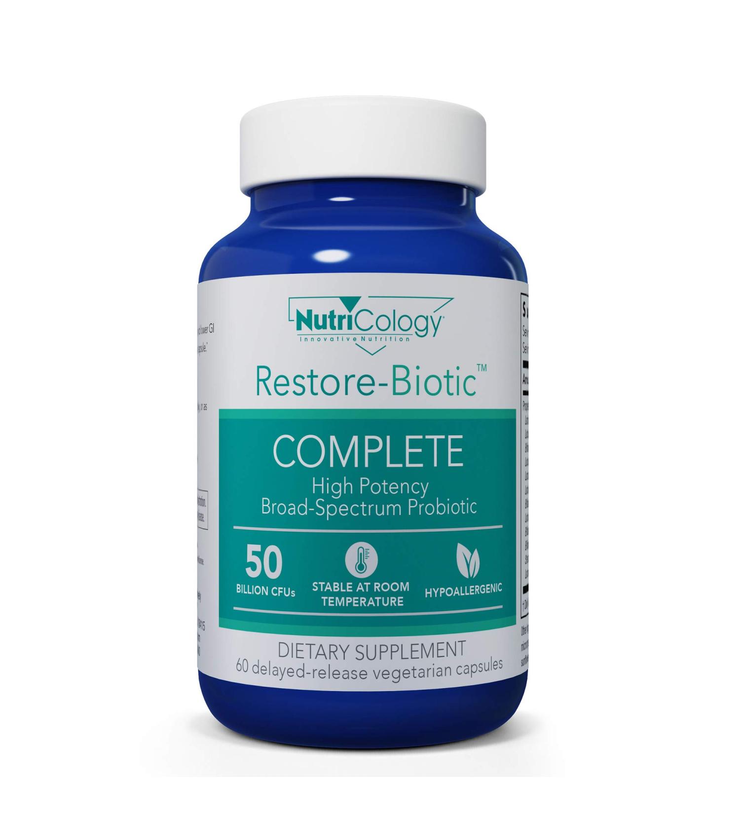 Nutricology Restore-Biotic Complete 50 Billion - 60 Vegetarian Capsules for Gut Health - Buy Online on GoSupps.com
