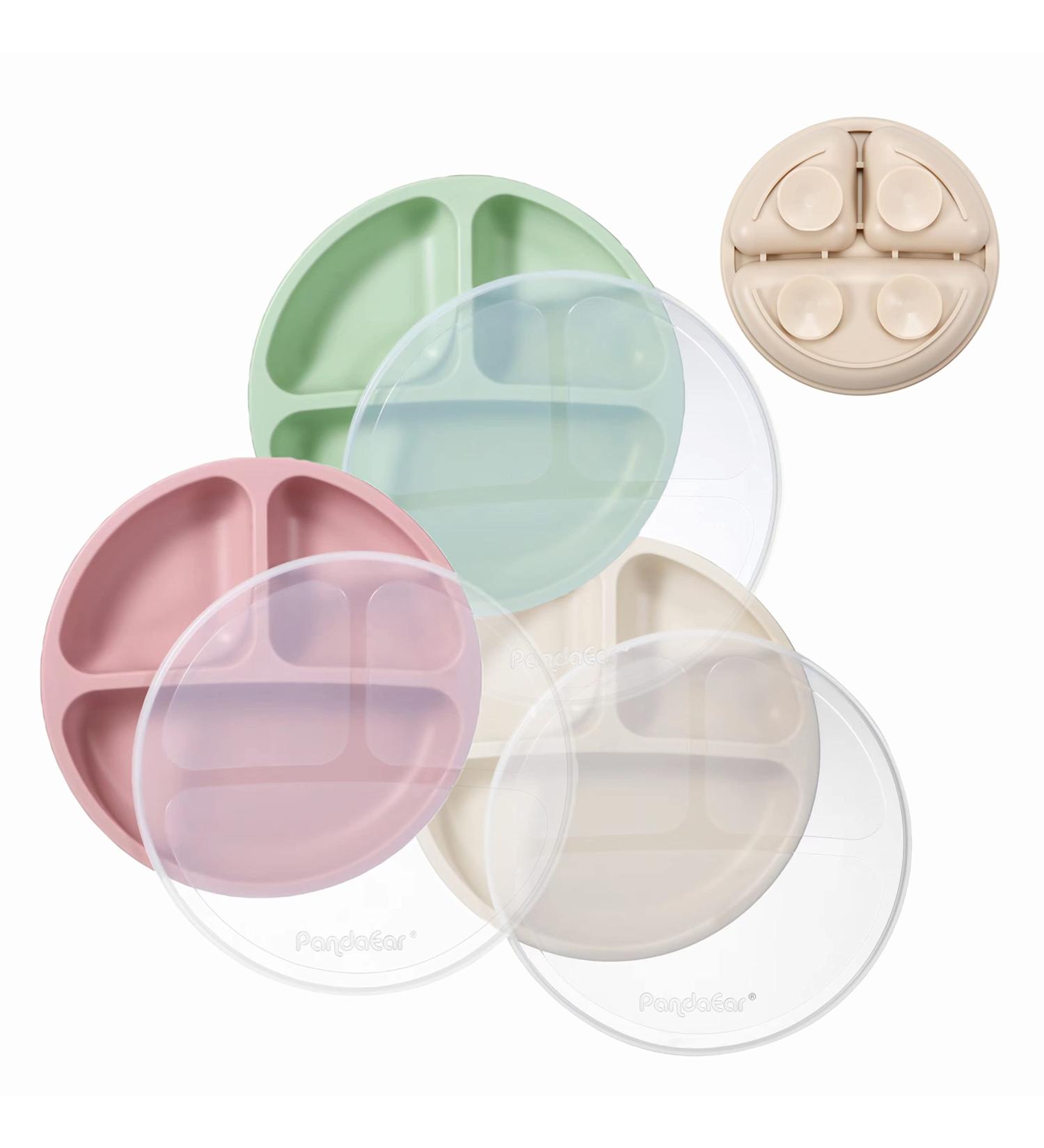 Buy Pandaear 3-Piece Silicone Baby Plate Set - Suction Cup BPA-Free Divided Dishes in Pink Green & Red - Slide-Resistant & Perfect for BLW - Buy Online on GoSupps.com