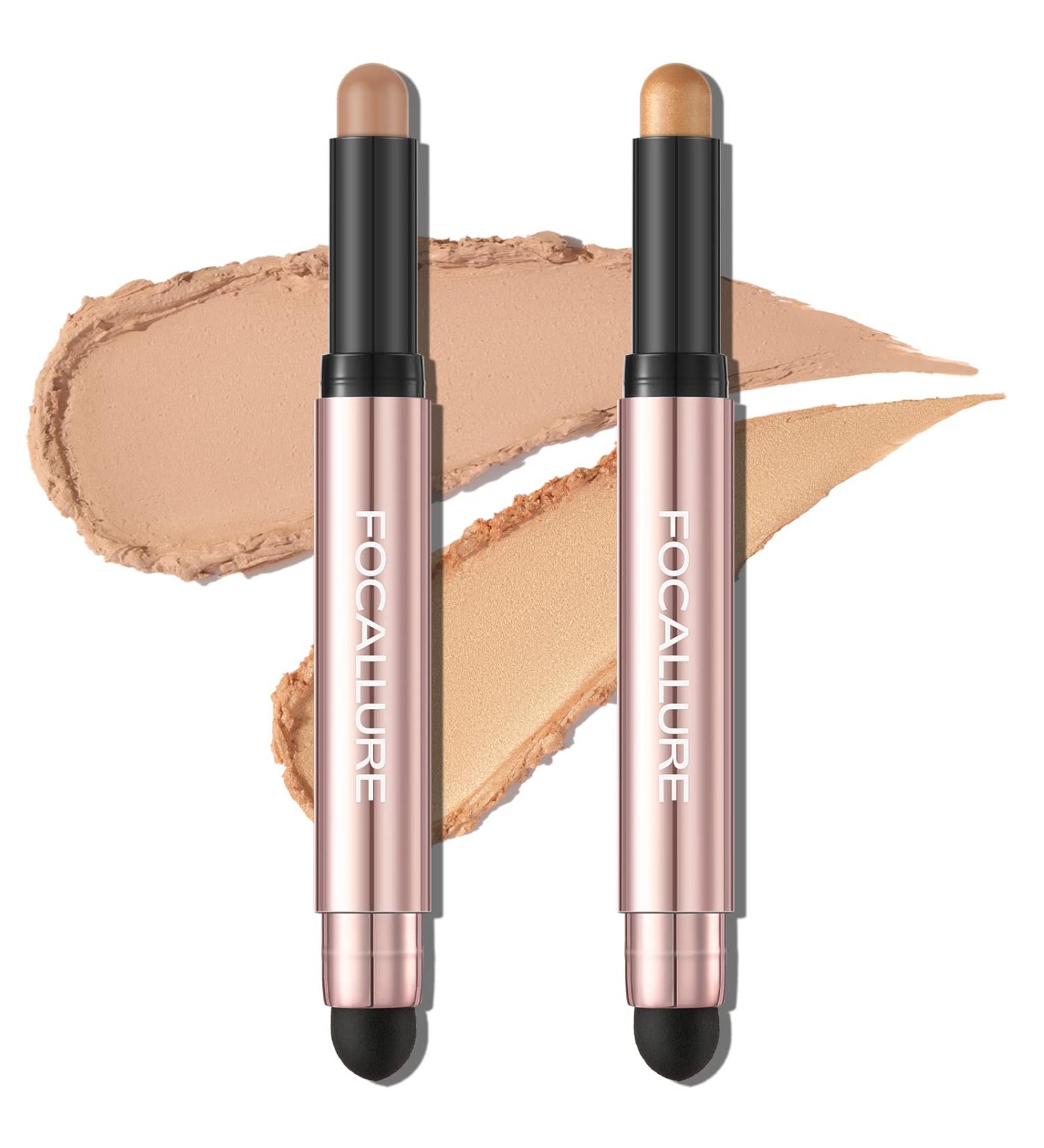 FOCALLURE 2PCS Eyeshadow Stick Set - Shimmer & Matte Cream, Long Lasting Waterproof Formula With Blending Brush - Lazy Afternoon - Buy Online on GoSupps.com