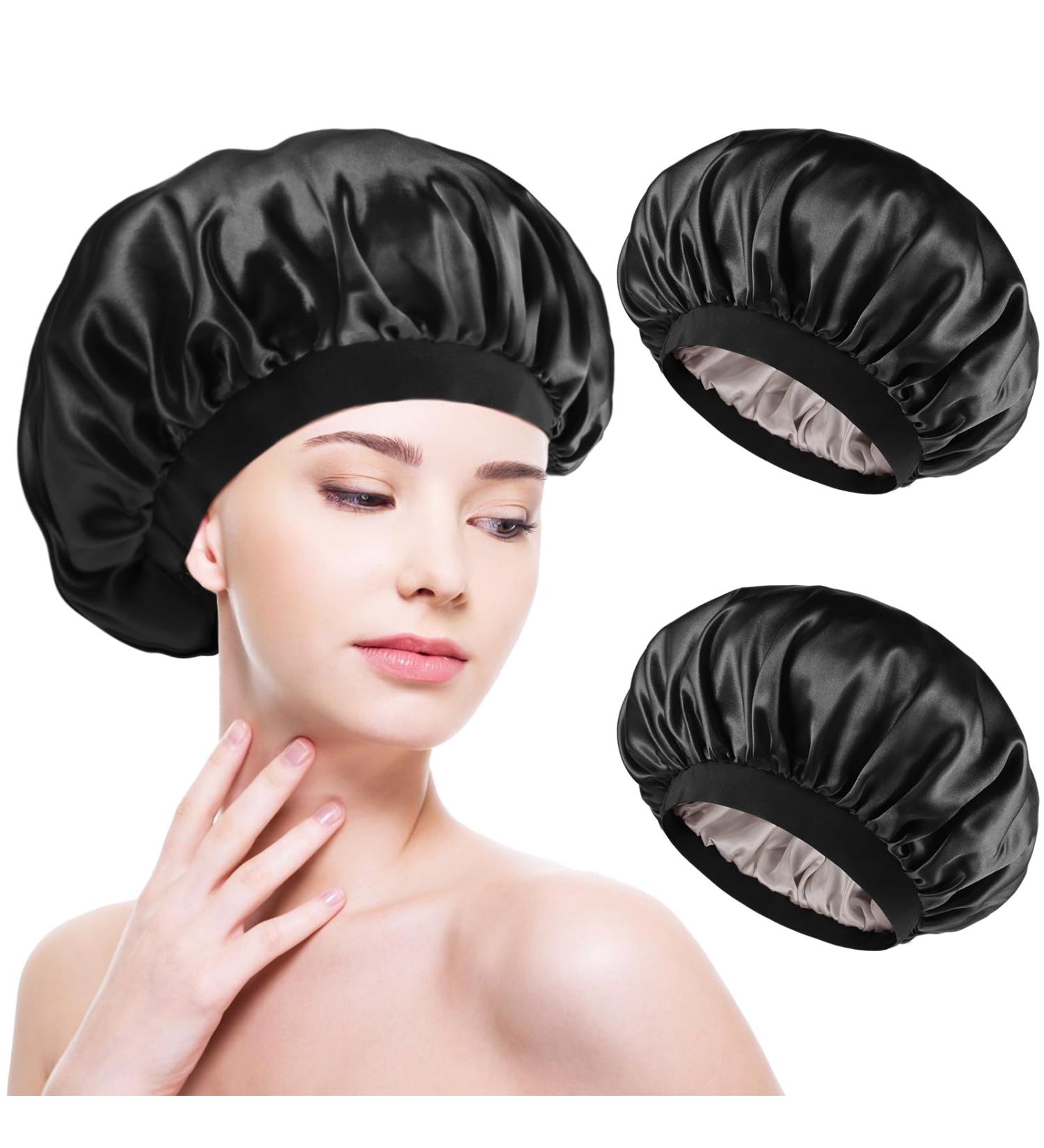2-Piece Satin Hair Hood Set | Double-Sided Soft Bonnet & Sleeping Caps for Women & Girls - Breathable Black Sleep Hat - Buy Online on GoSupps.com