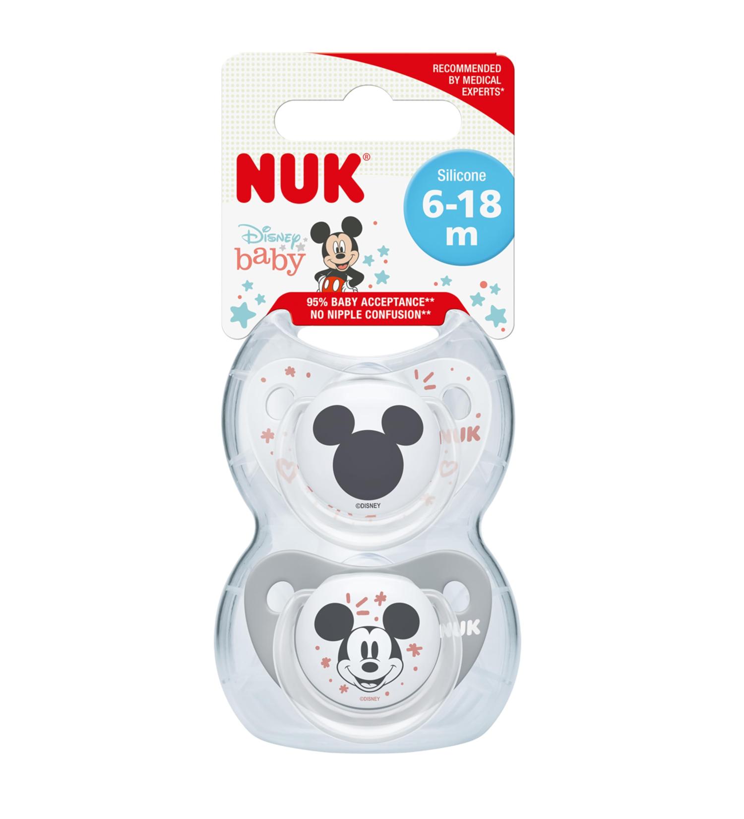 NUK Disney Baby Dummies - Mickey & Minnie Mouse 6-18 Months BPA Free Silicone Soothers - 2 Pack International Shipping Available - Buy Online on GoSupps.com