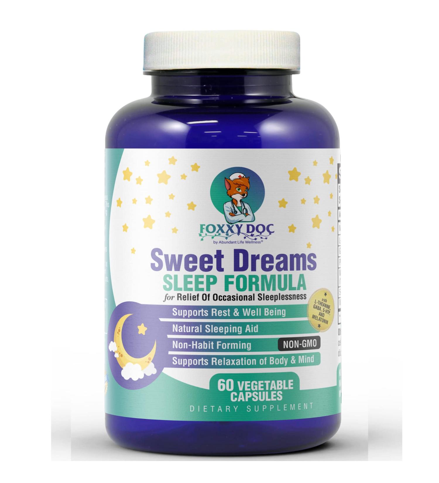 Melatonin Sleep Supplement with GABA 5-HTP L-Theanine - Sweet Dreams by Dr. Valerie Nelson - Buy Online on GoSupps.com