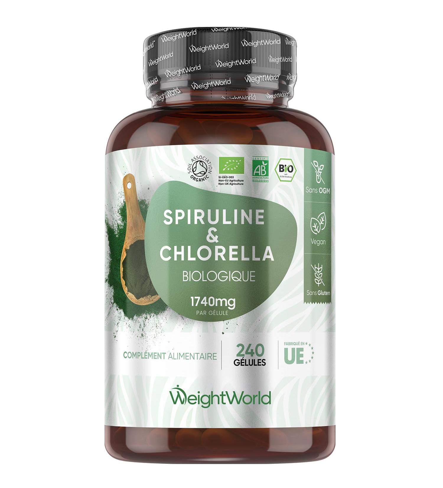 Spiruline Chlorella Bio - 240 G lules Vegan 1740 mg par Portion Riches en Prot ines Fer Vitamines B Chlorophylle & Acides Gras Essentiels - Om ga 3 & 6 Algues Alimentaires Spiruline & Chlorelle - Buy Online on GoSupps.com