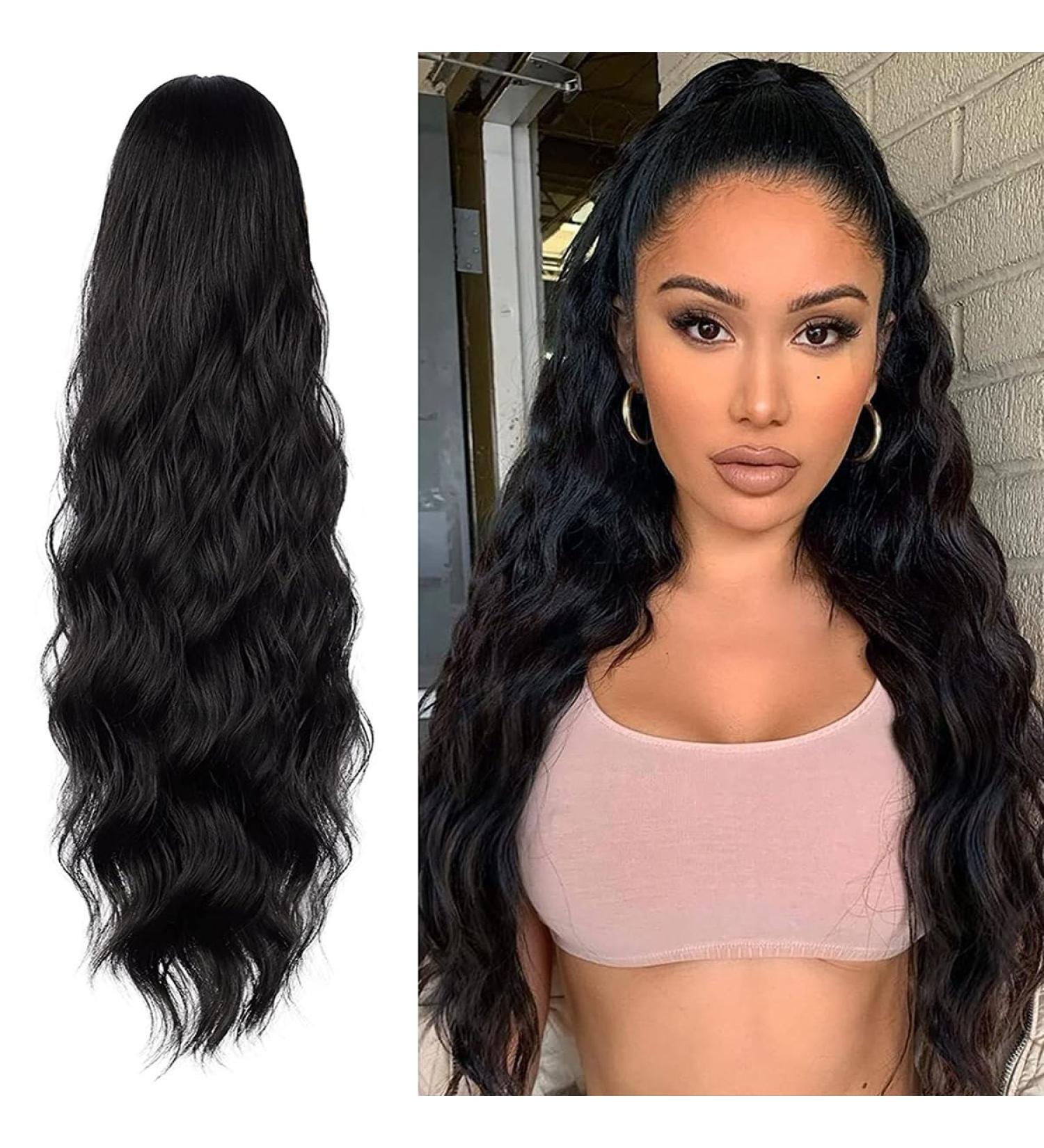 Allyreetress Drawstring Ponytail Extension Long Body Wavy Black Ponytail Extension for Women Synthetic Ponytail Hair Extension Clip in 26 Inch Fluffy Hairpiece for Daily Use (Black) 26 Inch Black - Buy Online on GoSupps.com