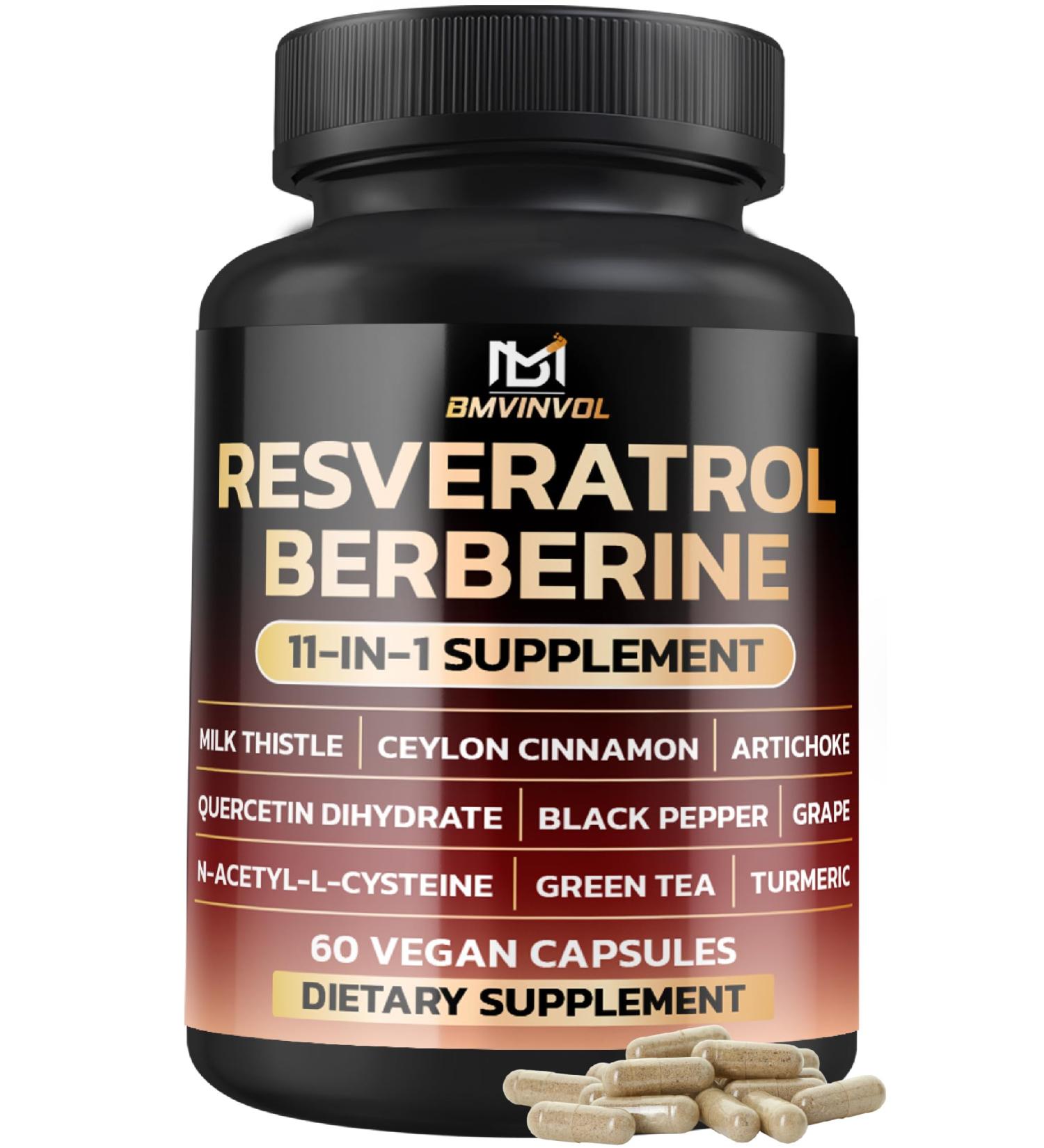 BMVINVOL Resveratrol Supplement | Berberine Quercetin Grape N-Acetyl Cysteine NAD Supplement for Antioxidant & Anti-Aging Support - Buy Online on GoSupps.com