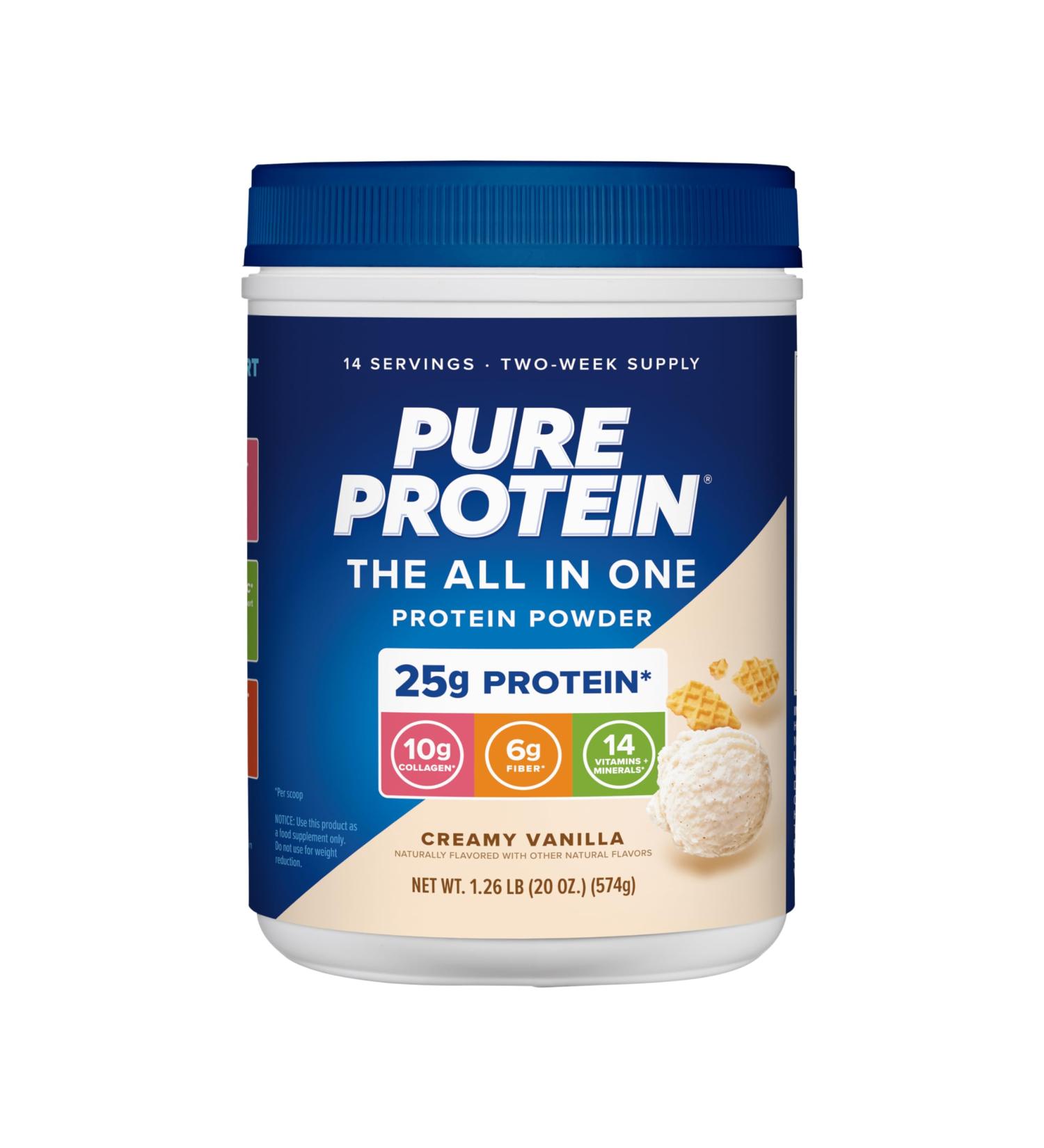 Pure Protein All-In-One Powder Vanilla - Whey & Collagen High Fiber Vitamins No Added Sugar Non-GMO Gluten-Free 1.25lb - Buy Online on GoSupps.com