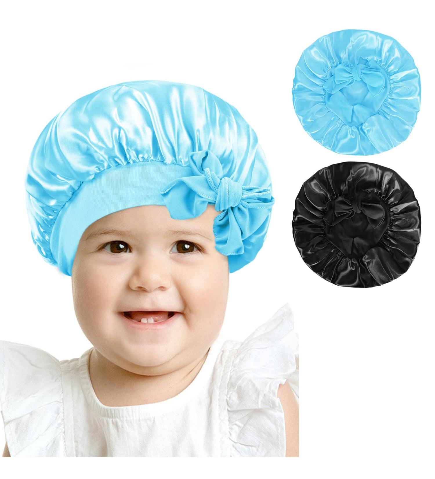 Arqumi Kids Silk Satin Bonnet 2Pcs Set - Soft Adjustable Night Cap for Baby to Teens in Black & Blue - Buy Online on GoSupps.com