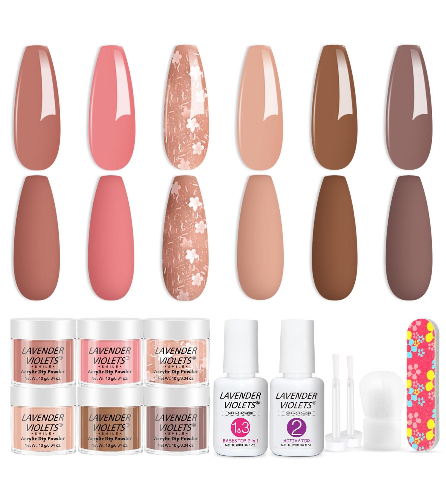 Lavender Violets 12 Pcs Dip Powder Nail Kit Starter 6 Colours Nude Pink Neutral Skin Dipping Powder System Liquid Set with Base & Top Coat Activator for French Nail Art Manicure Salon Home DIY M204 - Buy Online on GoSupps.com