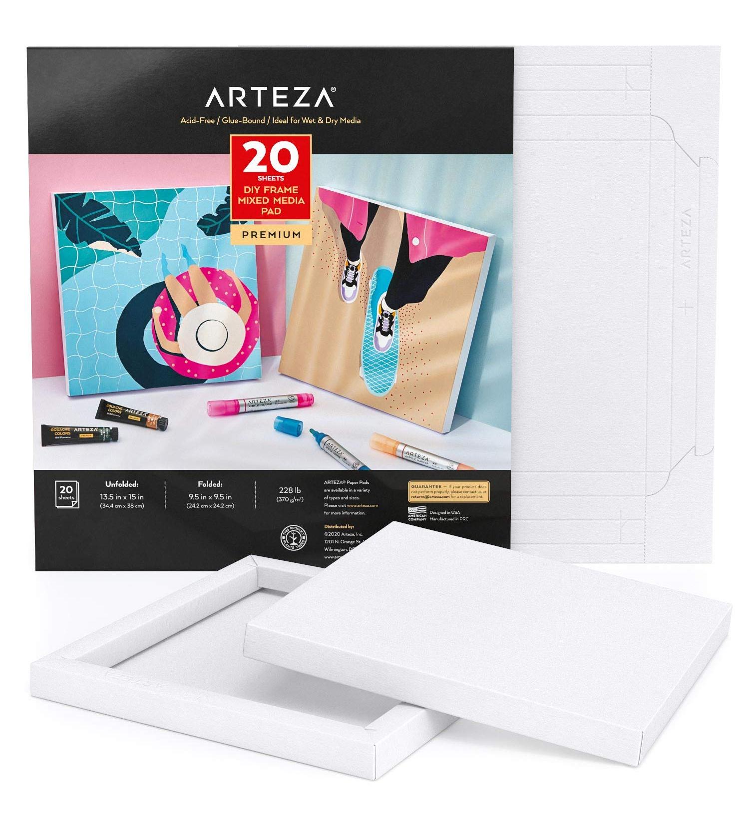 ARTEZA Mixed Media Paper Foldable Canvas Pad 9.5x9.5 Inches | 20 Sheets, Heavyweight 228 lb Multimedia Paper for Painting & Mixed Media Art | Acid-Free DIY Frame Art Supplies - Buy Online on GoSupps.com