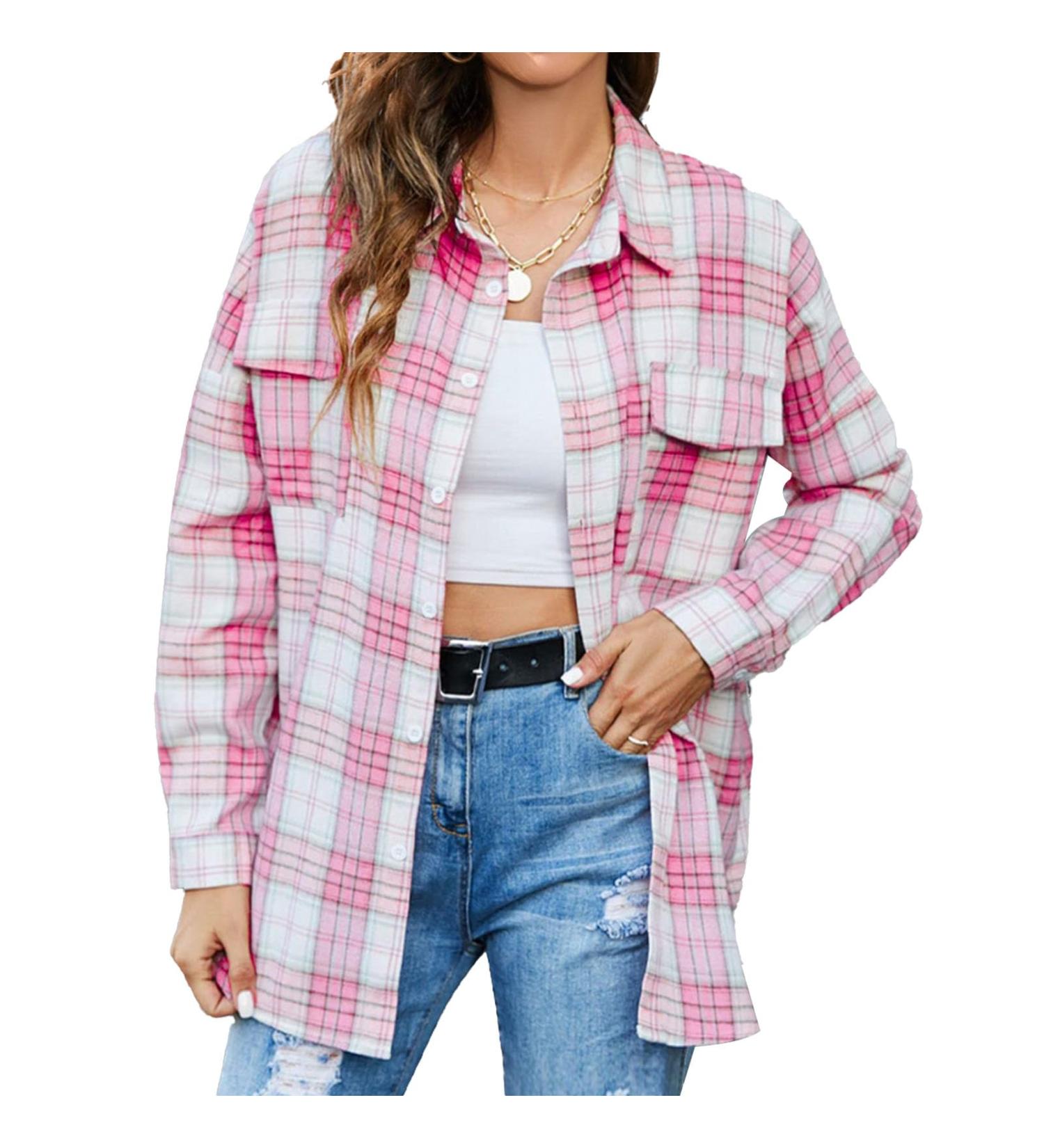 Zudoo Women's Pink Checkered Button Down Shirt - Elegant Pocket Design Long Sleeve & Washable Daily Wear - Buy Online on GoSupps.com