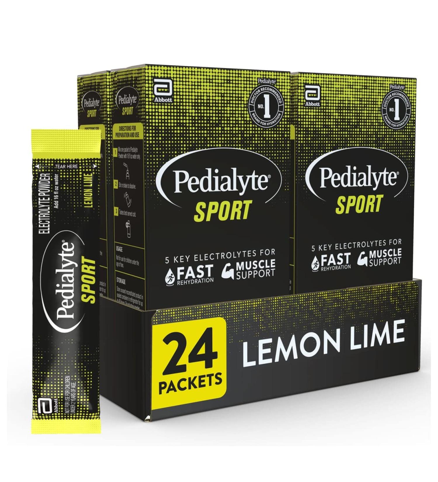 Pedialyte Sport Electrolyte Powder 24 Packets - Lemon Lime | Fast Hydration for Exercise - Buy Online on GoSupps.com