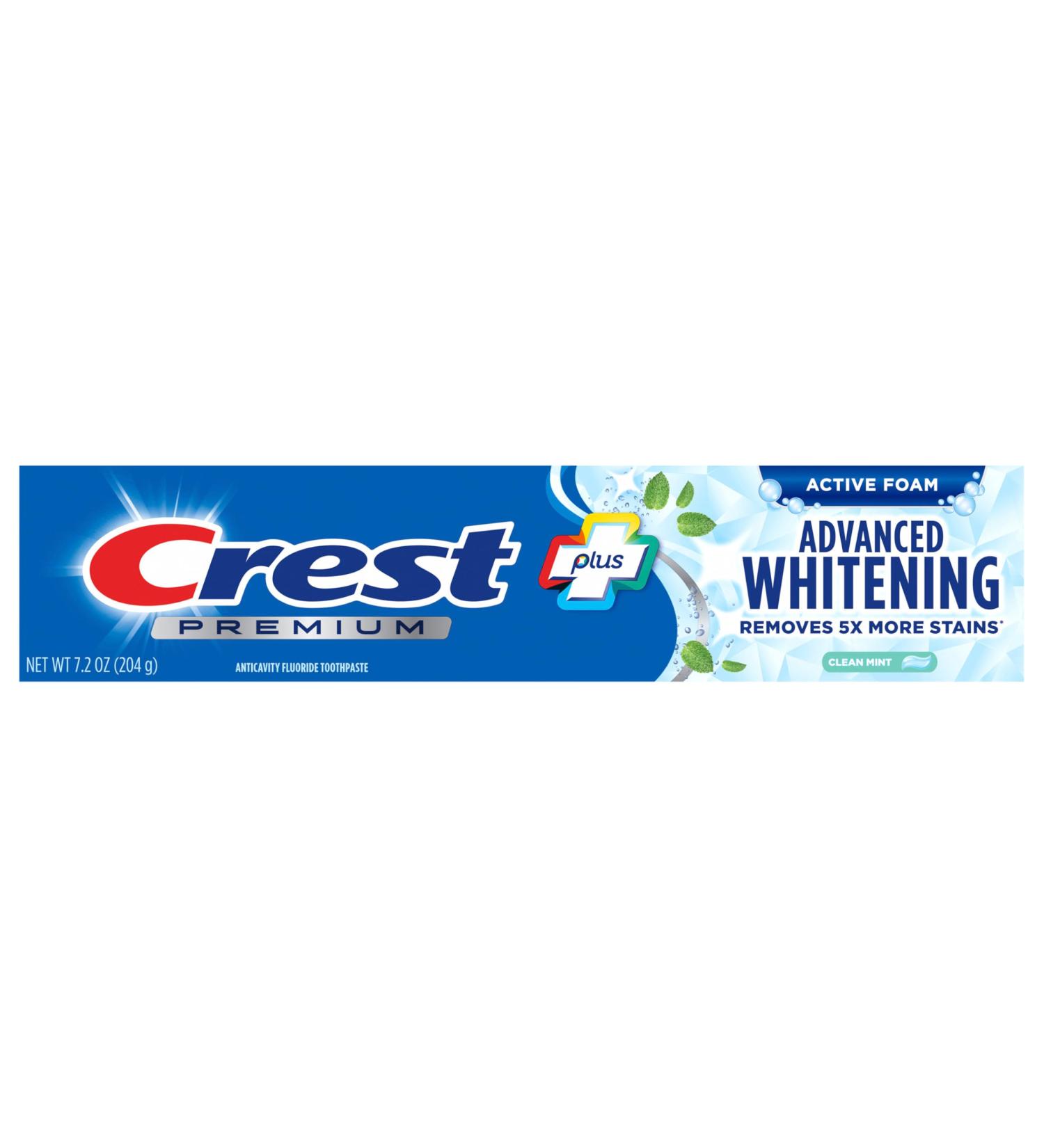 Crest Toothpaste Premium Plus Advanced Whitening Active Foam 7.2 Ounce