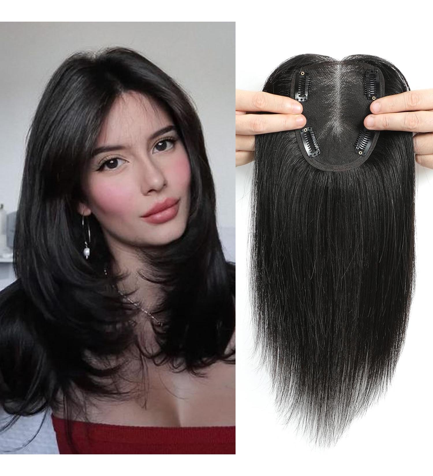 100% Human Hair Topper for Thinning Hair Women - 12 Inch Natural Black - Swiss Base - Hair Piece - Buy Online on GoSupps.com
