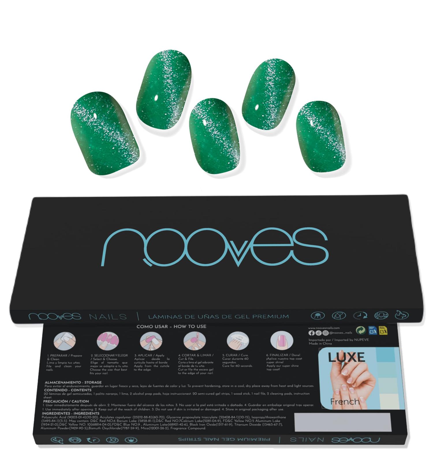 NOOVES NOOVES 20 Sheets Green Jade Glass Nail Gel Sheets Semi-Cured Premium Quality with 1 Nail File and 1 Vegan Orange Stick