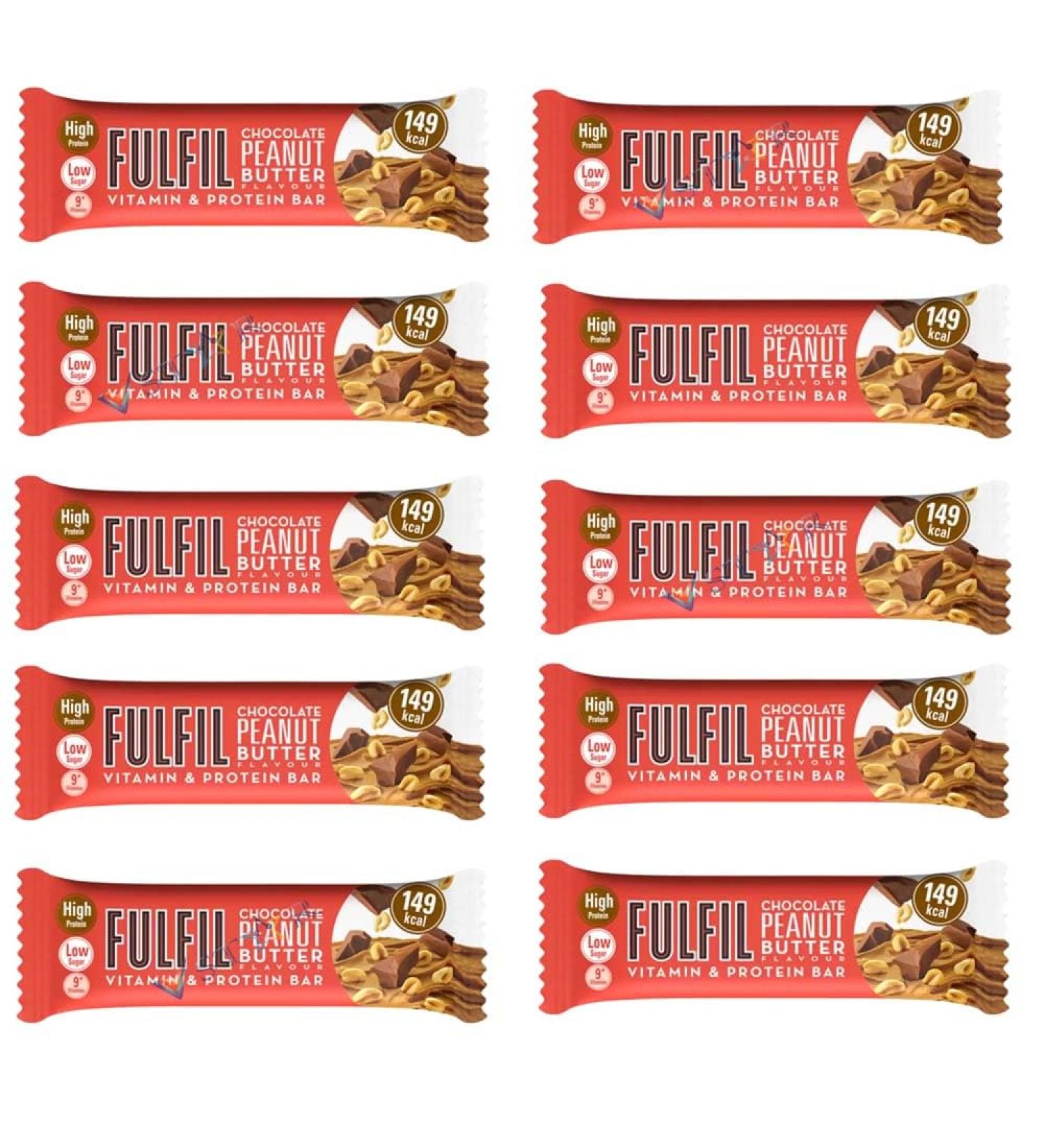 Fulfil Peanut Butter Salted Caramel Peanut & Caramel Flavour Vitamin & High Protein Low Sugar Chocolate Bar 40g (Pack of 10 Peanut Butter Flavour) Peanut Butter Flavour Pack of 10