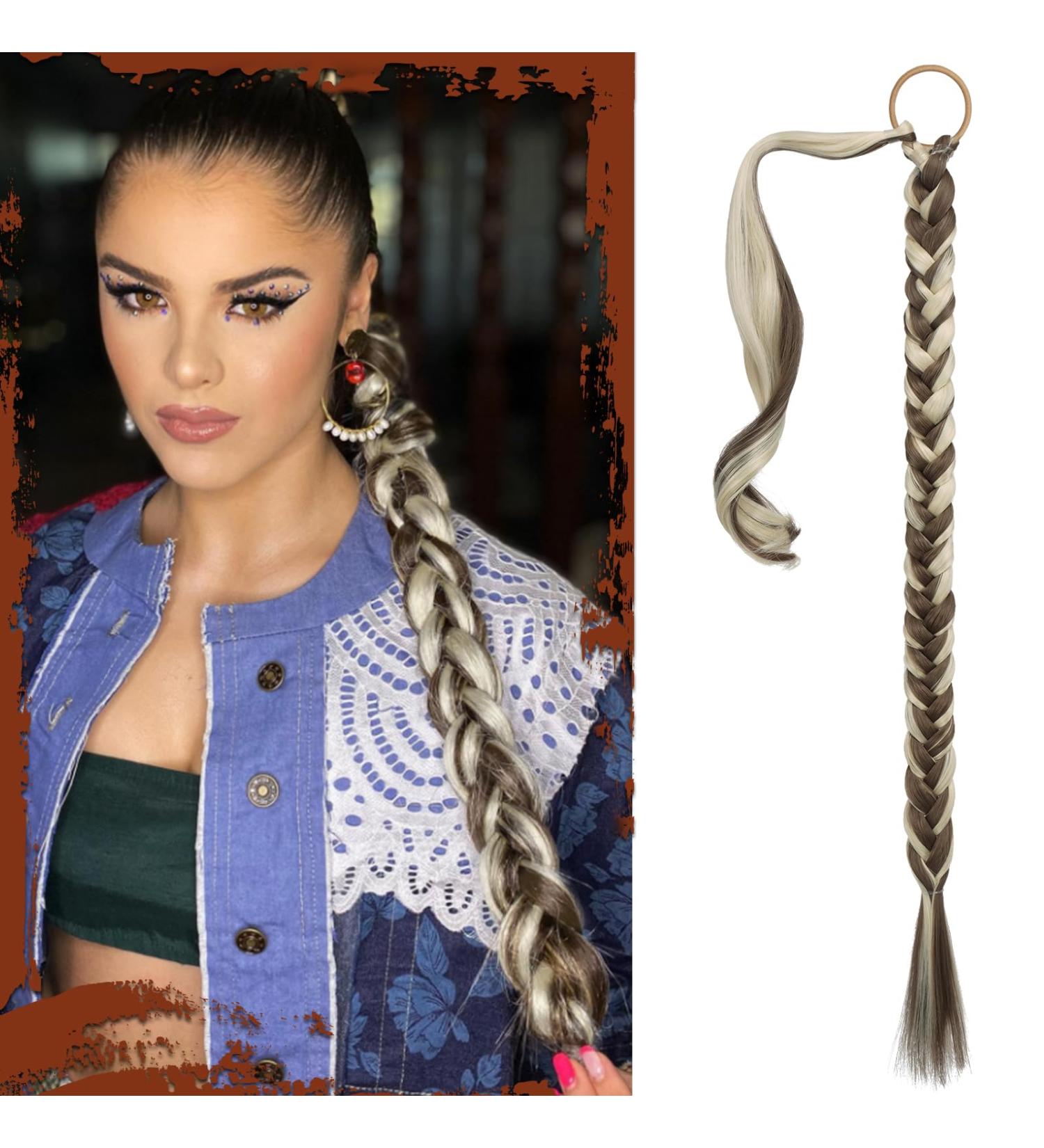 Sofeiyan Long Braid Ponytail Extension with Hair Tie Straight Sleek Wrap Around Hair Extensions Braid Pony Tail Fluffy Natural Soft Synthetic Hairpieces for Women Daily Wear 30 inch-Brown with Golden 30 Inch (Pack of 1) Light Brown with Medium Golden Blon - Buy Online on GoSupps.com