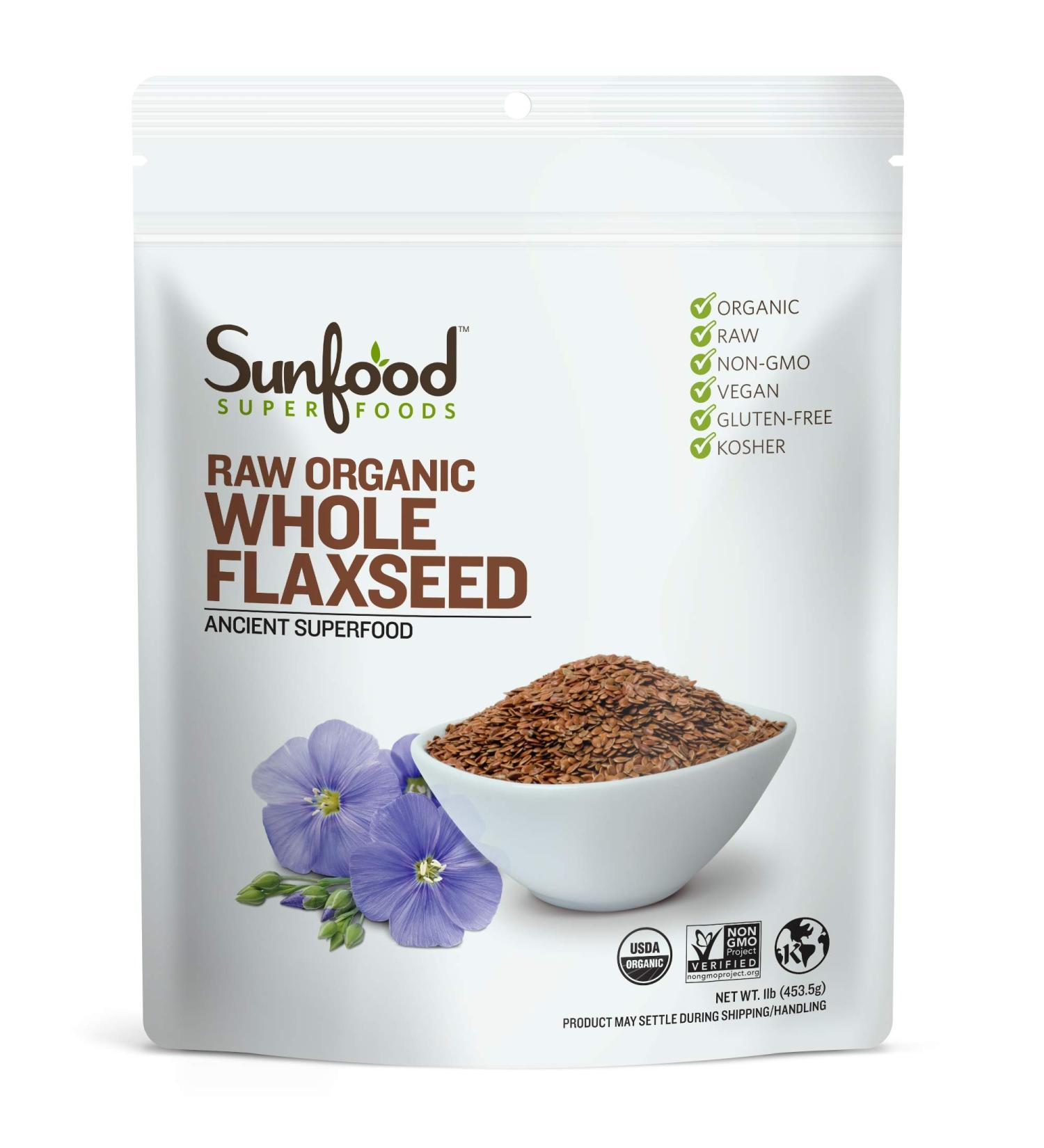Buy Sunfood Organic Whole Flaxseed 1 lb | Raw Superfood Nutrition - Buy Online on GoSupps.com