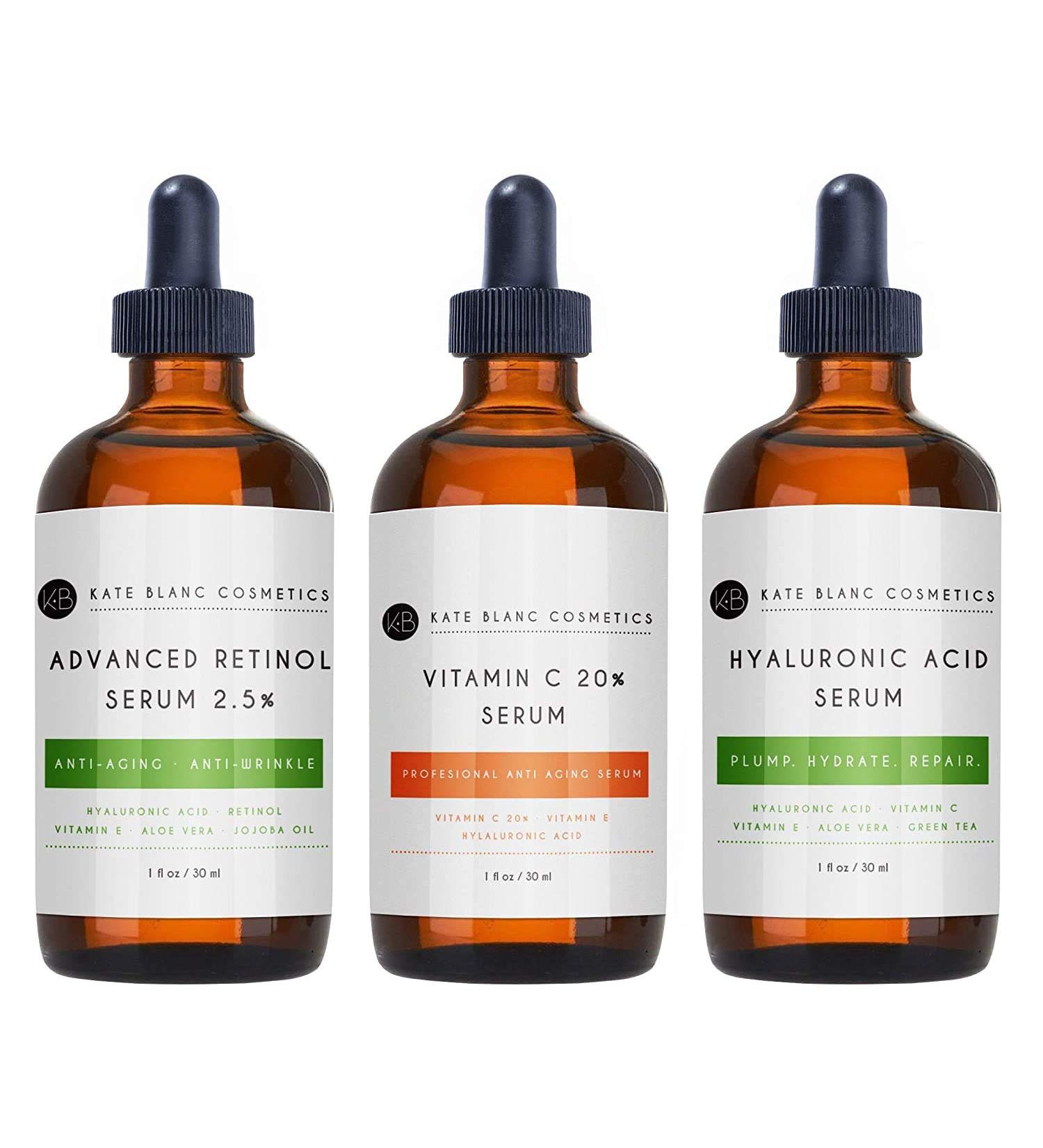 Kate Blanc Anti Aging Serum Combo Pack - Vitamin C, Hyaluronic Acid, Retinol for Face | Anti Wrinkle & Dark Spot Corrector - 98% Natural, 72% Organic - Buy Online on GoSupps.com