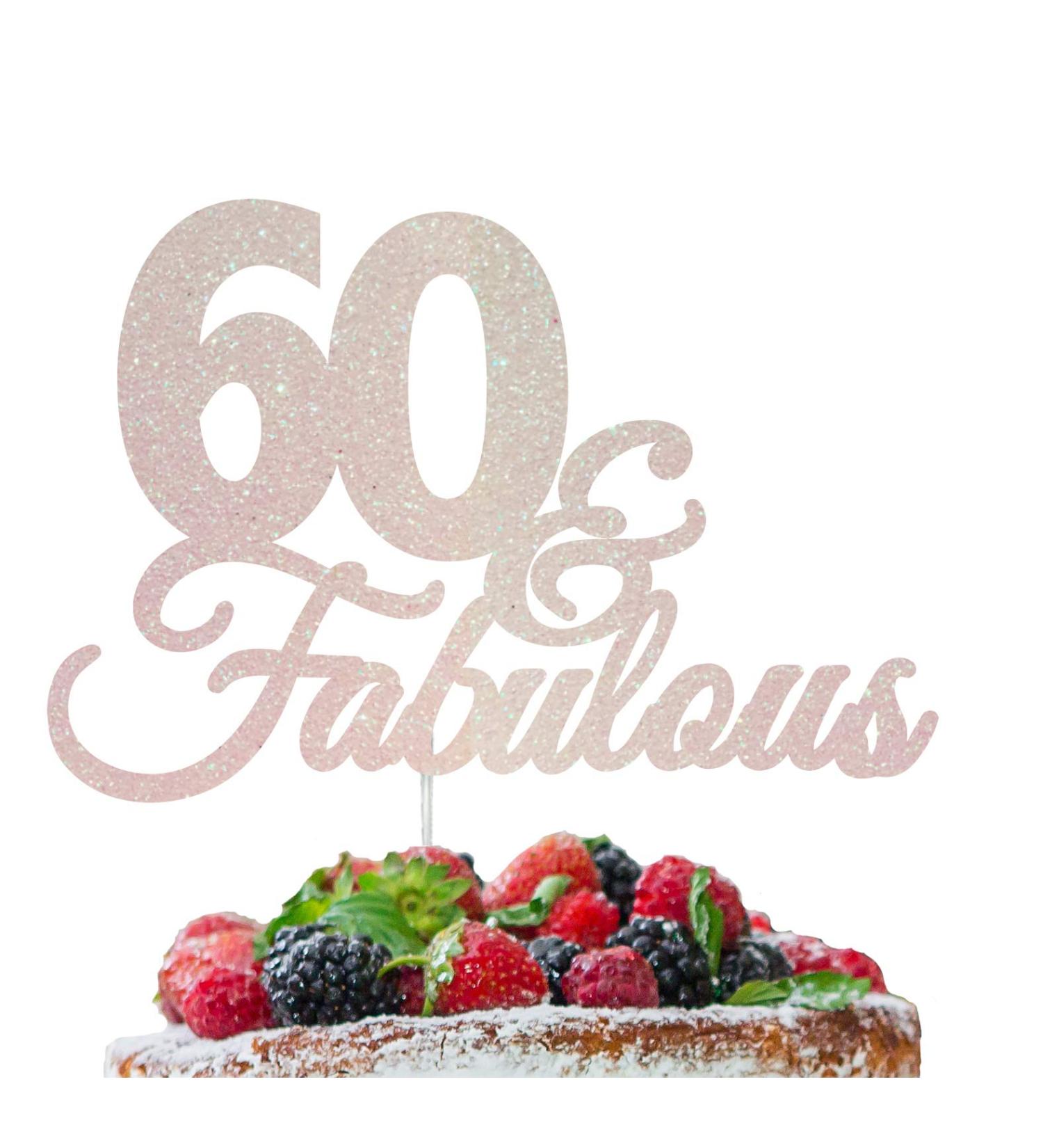 LissieLou 60 & Fabulous Birthday Cake Topper Decoration Glitter Card Made in the UK - White - Buy Online on GoSupps.com