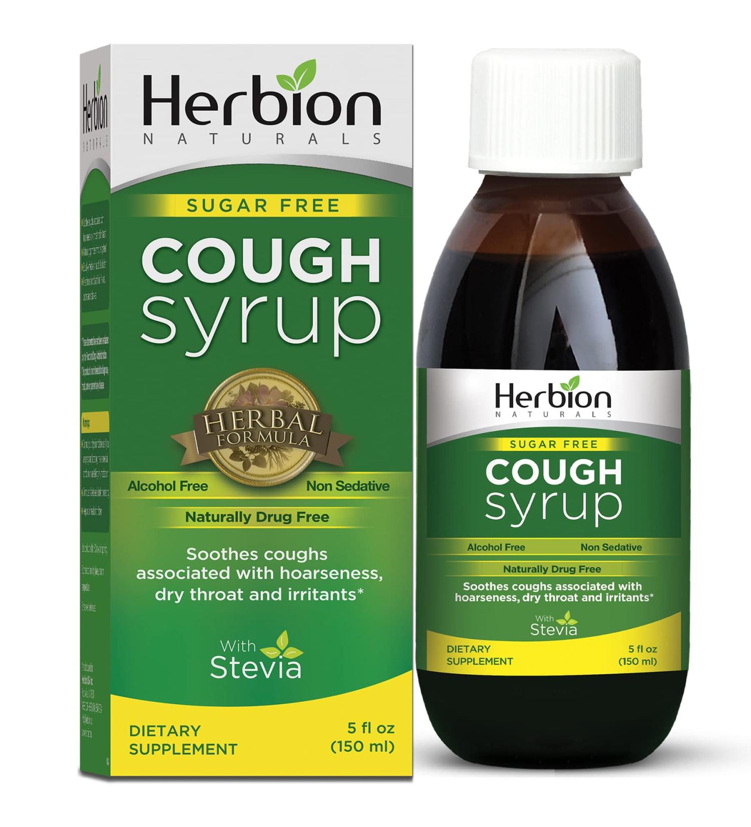 Herbion Naturals Sugar-Free Cough Syrup with Stevia - 5.0 Fl Oz - Green Formula - Buy Online on GoSupps.com