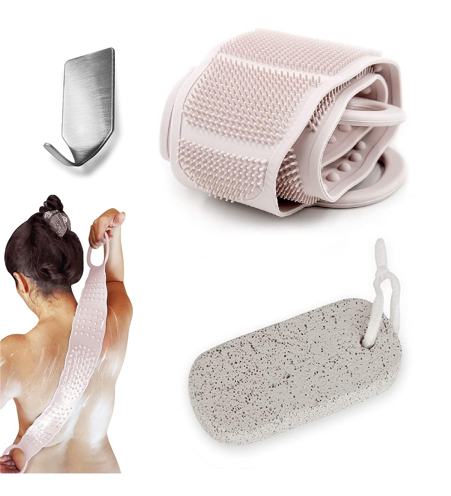Instylya Silicone Back Scrubber - Pastel Pink | Soft Double-Sided Body Scrubber for Shower | Cleanse, Massage, and Apply Lotion Easily - Buy Online on GoSupps.com