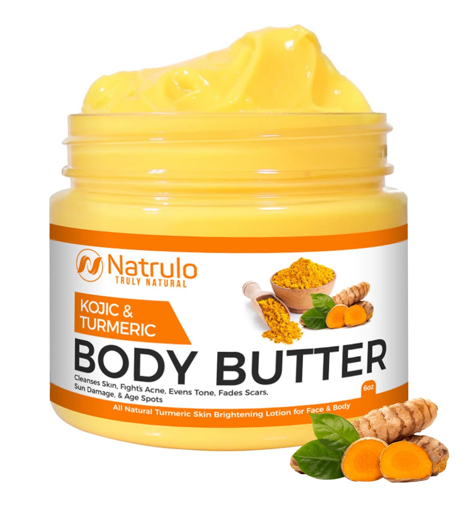 Turmeric & Kojic Body Butter - Natural Skin Brightening Even Tone & Scar Treatment - Whipped Shea Butter Cream for Radiant Skin - Buy Online on GoSupps.com