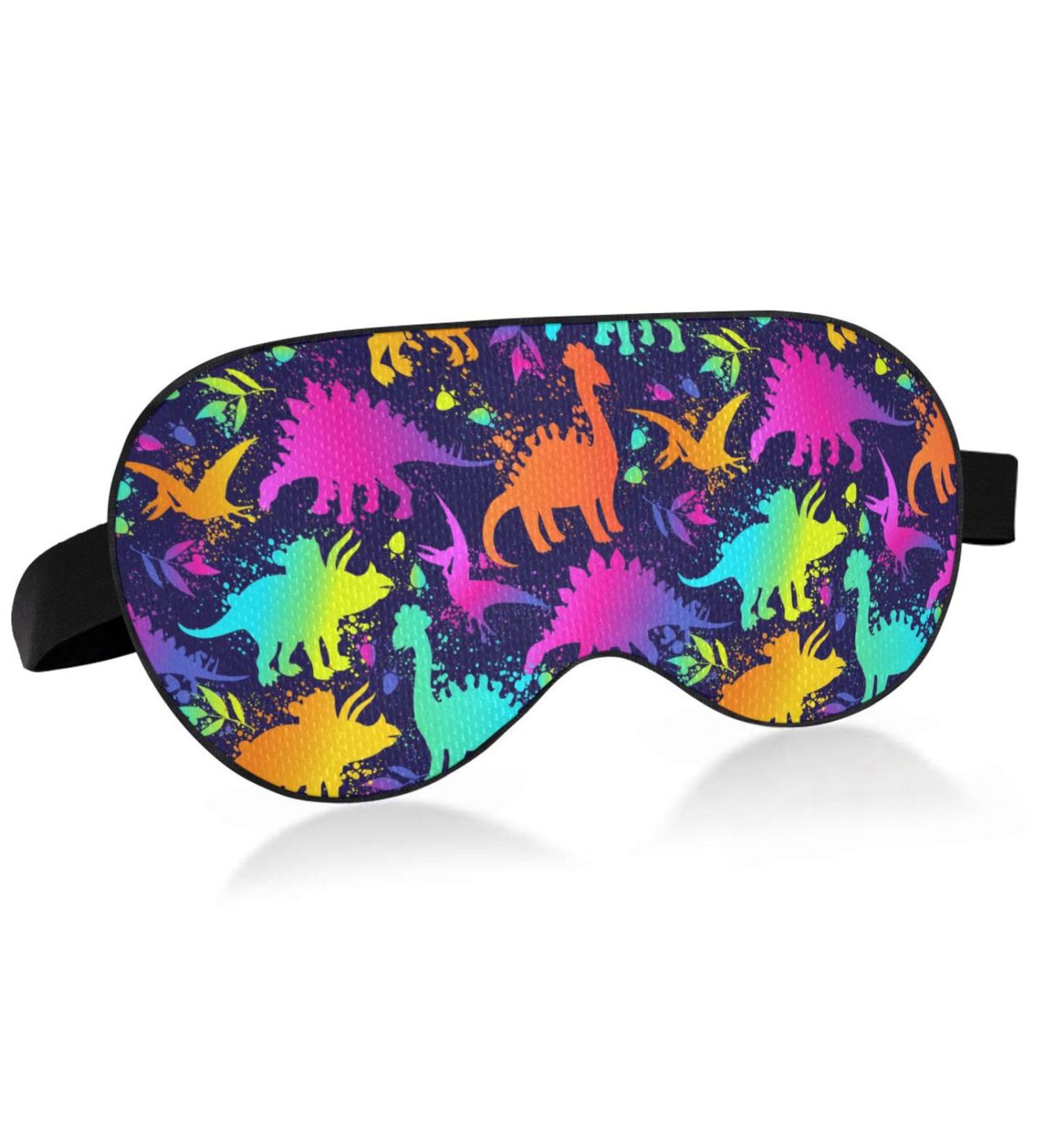 Colorful Neon Dinosaurs Sleep Mask - Light Blocking Eye Mask for Men & Women | Adjustable Strap for Travel Naps & Relaxation - Buy Online on GoSupps.com