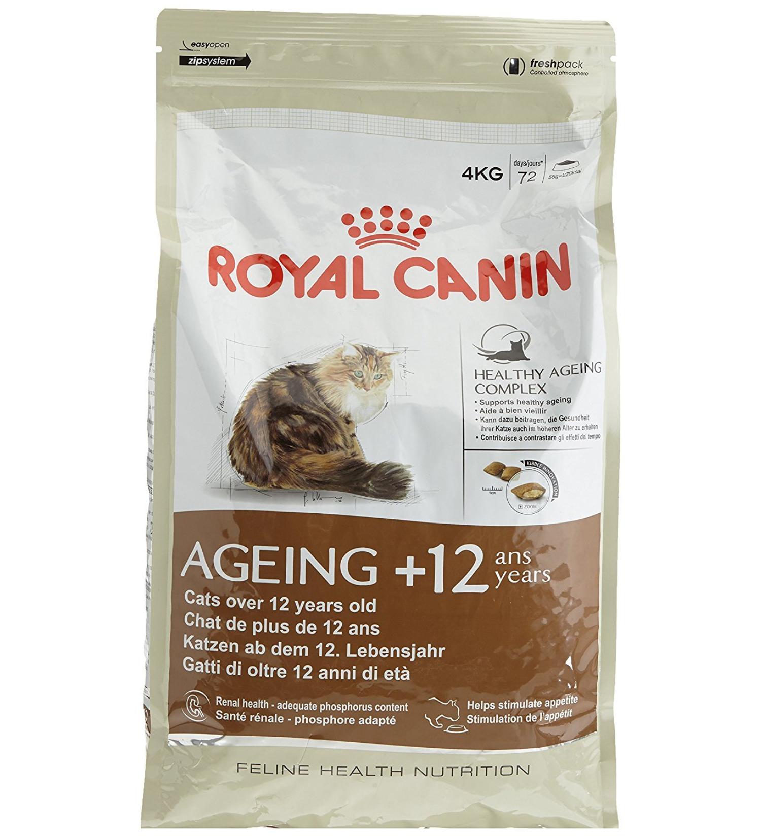 Royal Canin Senior Ageing 12+ Adult Cat Food 4kg - Buy Online on GoSupps.com