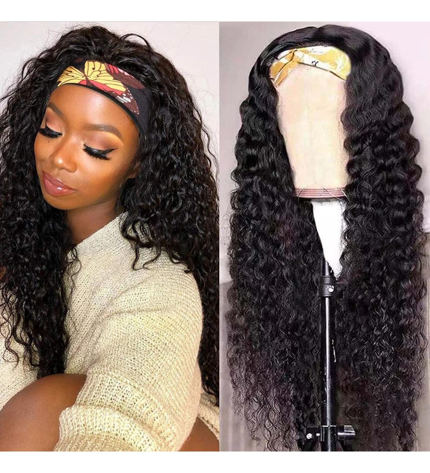 22 Inch Deep Wave Headband Wig | Brazilian Virgin Human Hair | Glueless Machine Made Non Lace Front Wig | 150% Density for Black Women - Buy Online on GoSupps.com