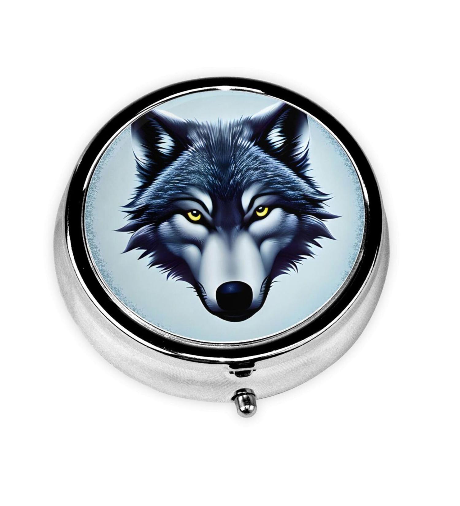 Fierce Wolf Head Round Pill Box - 3 Compartment Travel Pill Organizer Portable for International Use - Buy Online on GoSupps.com
