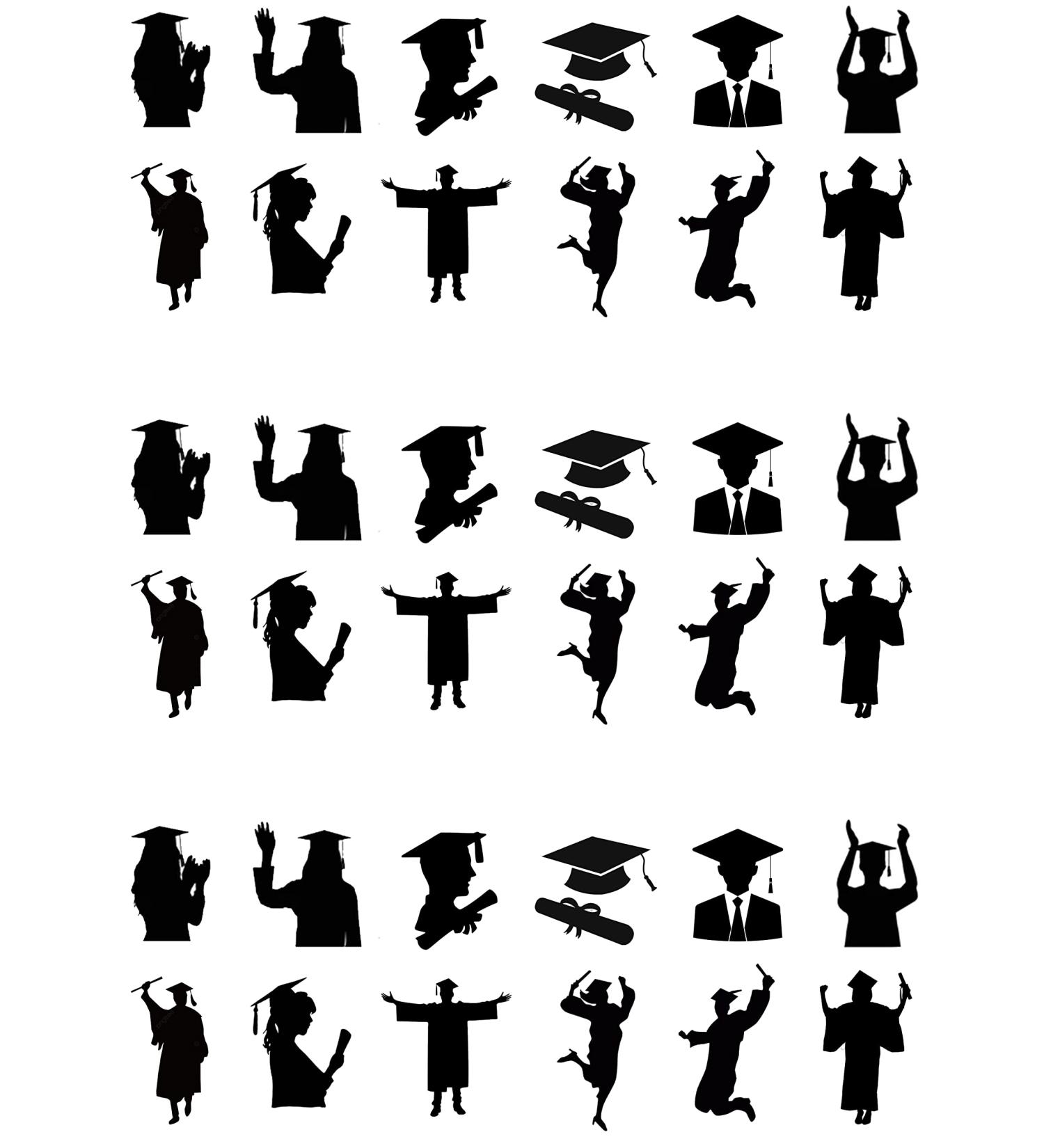 36 Stand Up Silhouette Graduation Themed Edible Wafer Paper Cake Toppers Decorations