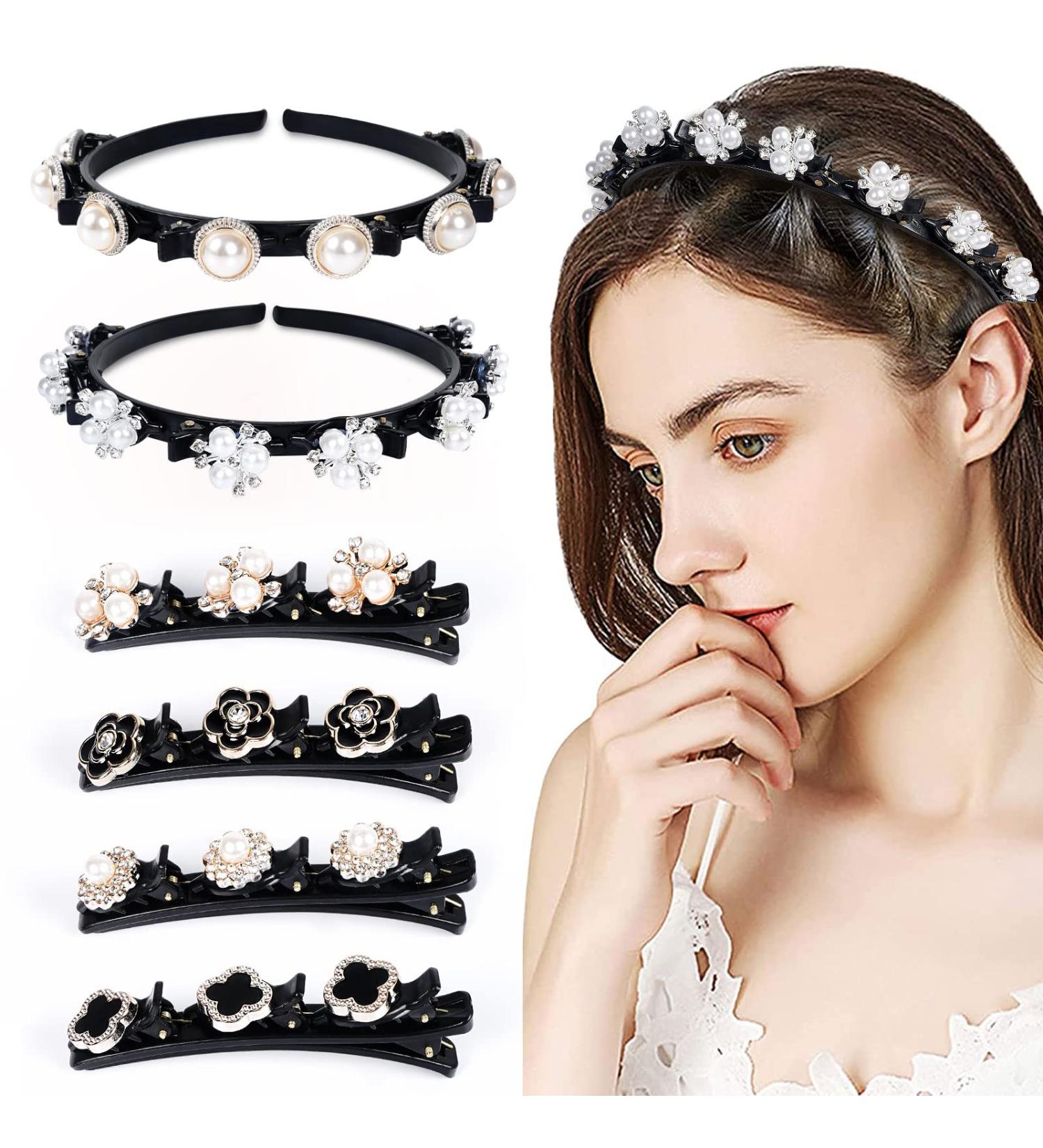 ZZXLLRO Braided Hair Accessories Set - Headbands, Hair Clips, Clover Pearl Bands, Rhinestone Barrettes for Women and Girls - Buy Online on GoSupps.com