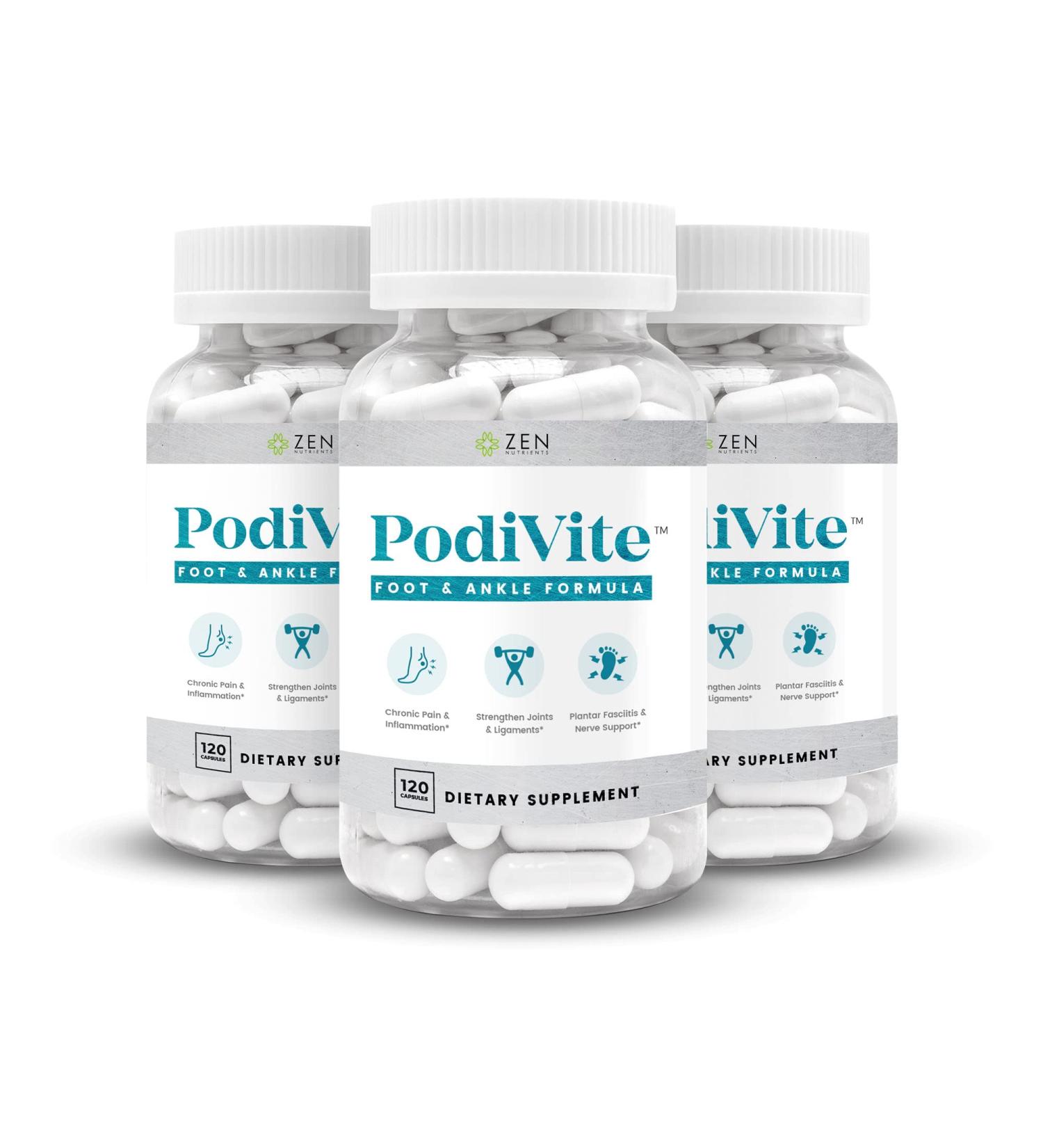 PodiVite Foot Pain Relief Supplement with Turmeric & Boswellia Serrata - 360 Count x 3 | Zen Nutrients - Buy Online on GoSupps.com